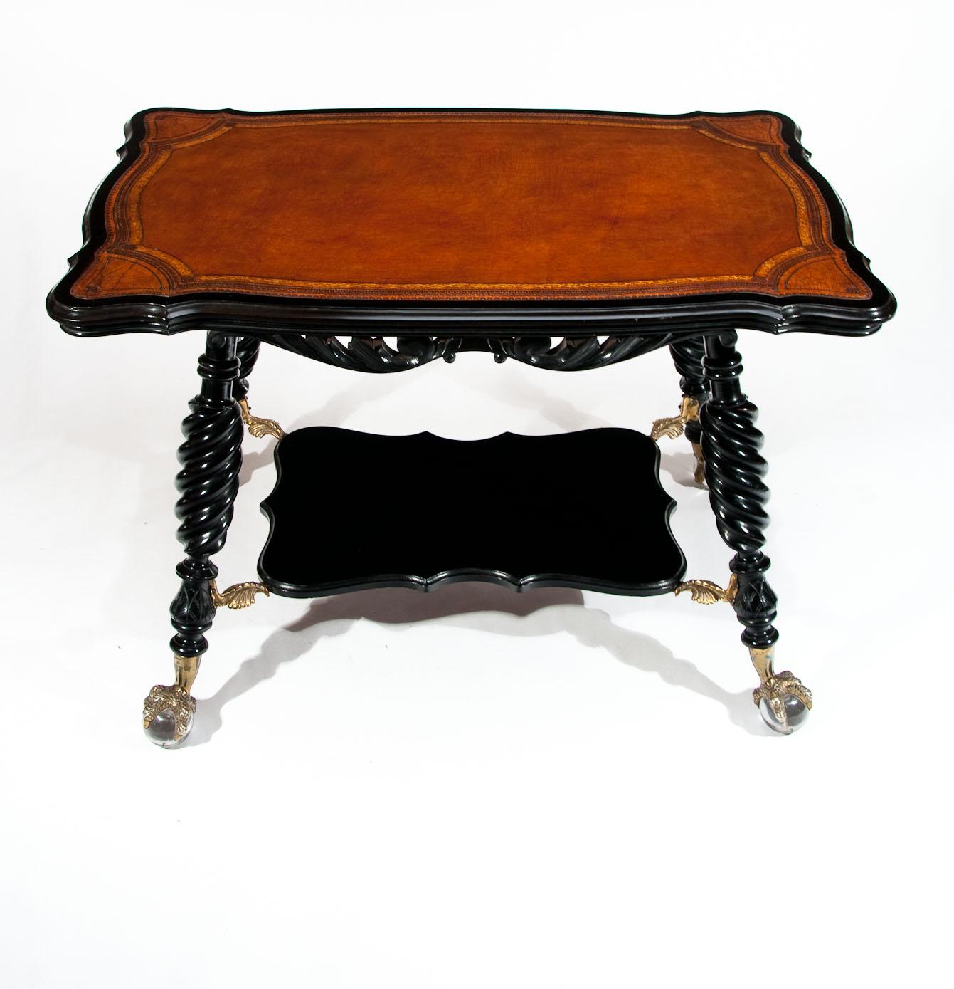 Unusual Antique Ebonized and Leathered Table 2