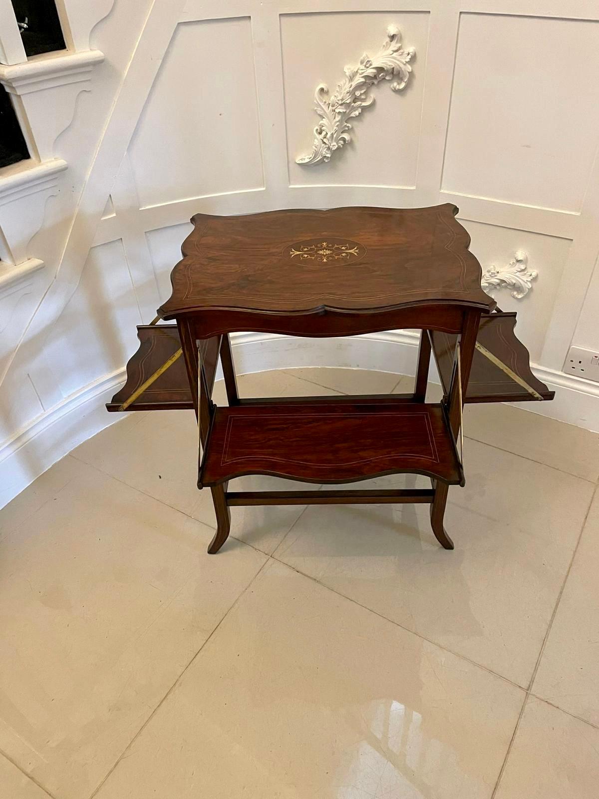 English Unusual Antique Edwardian Inlaid Rosewood Centre/Side Table  For Sale