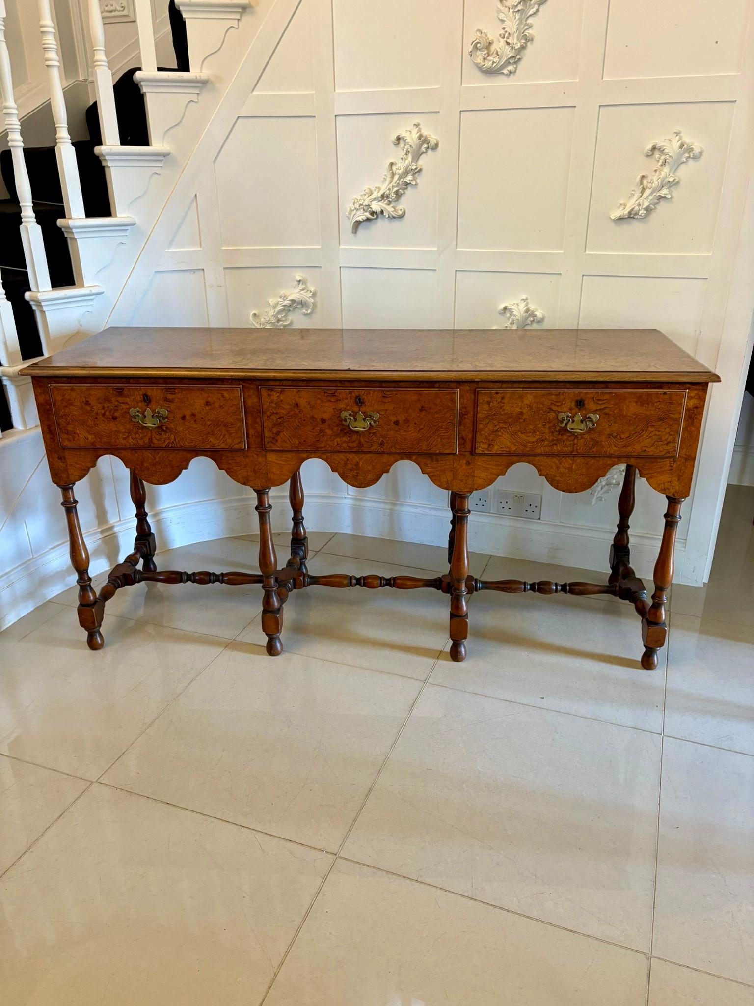 Unusual Antique Edwardian Quality Burr Walnut Dresser Base For Sale 5