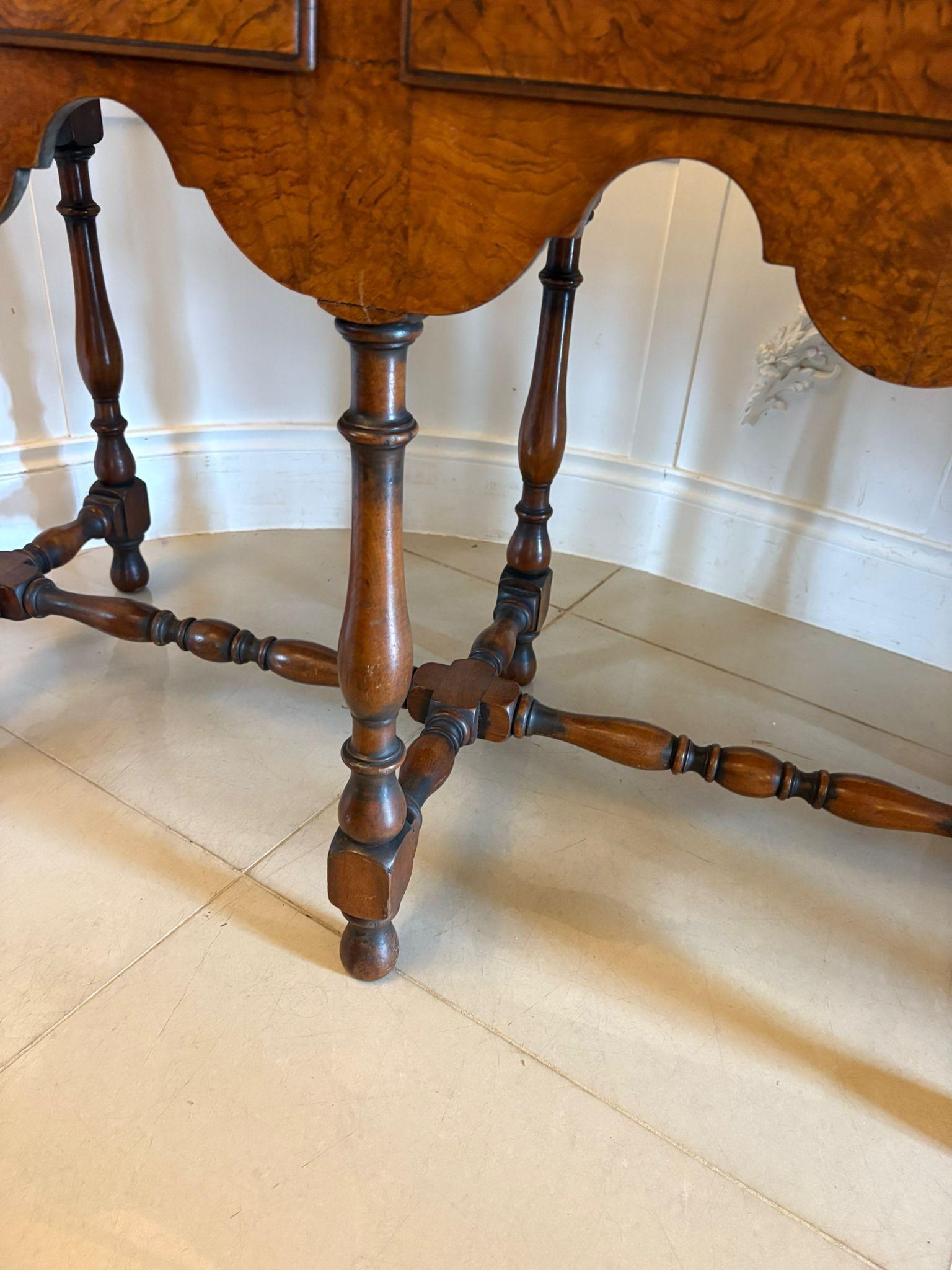 English Unusual Antique Edwardian Quality Burr Walnut Dresser Base For Sale