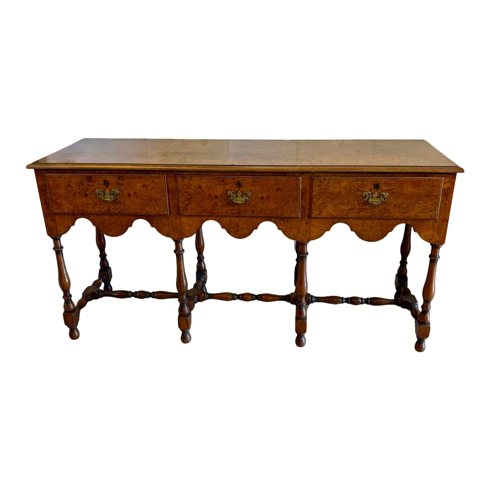 Unusual Antique Edwardian Quality Burr Walnut Dresser Base For Sale