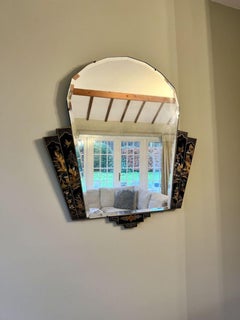 Unusual antique Edwardian quality chinoiserie decorated wall mirror