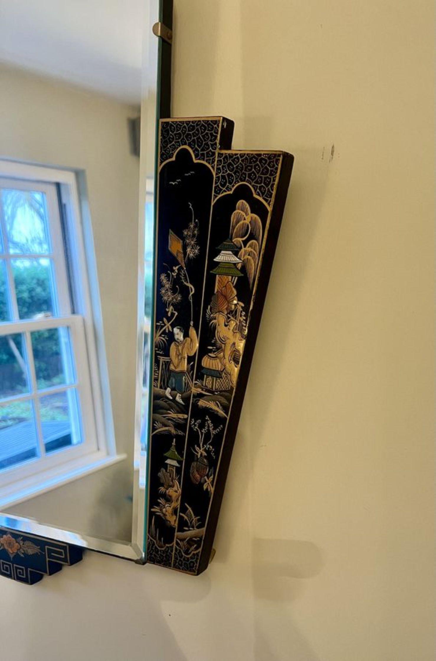 Unusual antique Edwardian quality chinoiserie decorated wall mirror  In Good Condition For Sale In Ipswich, GB