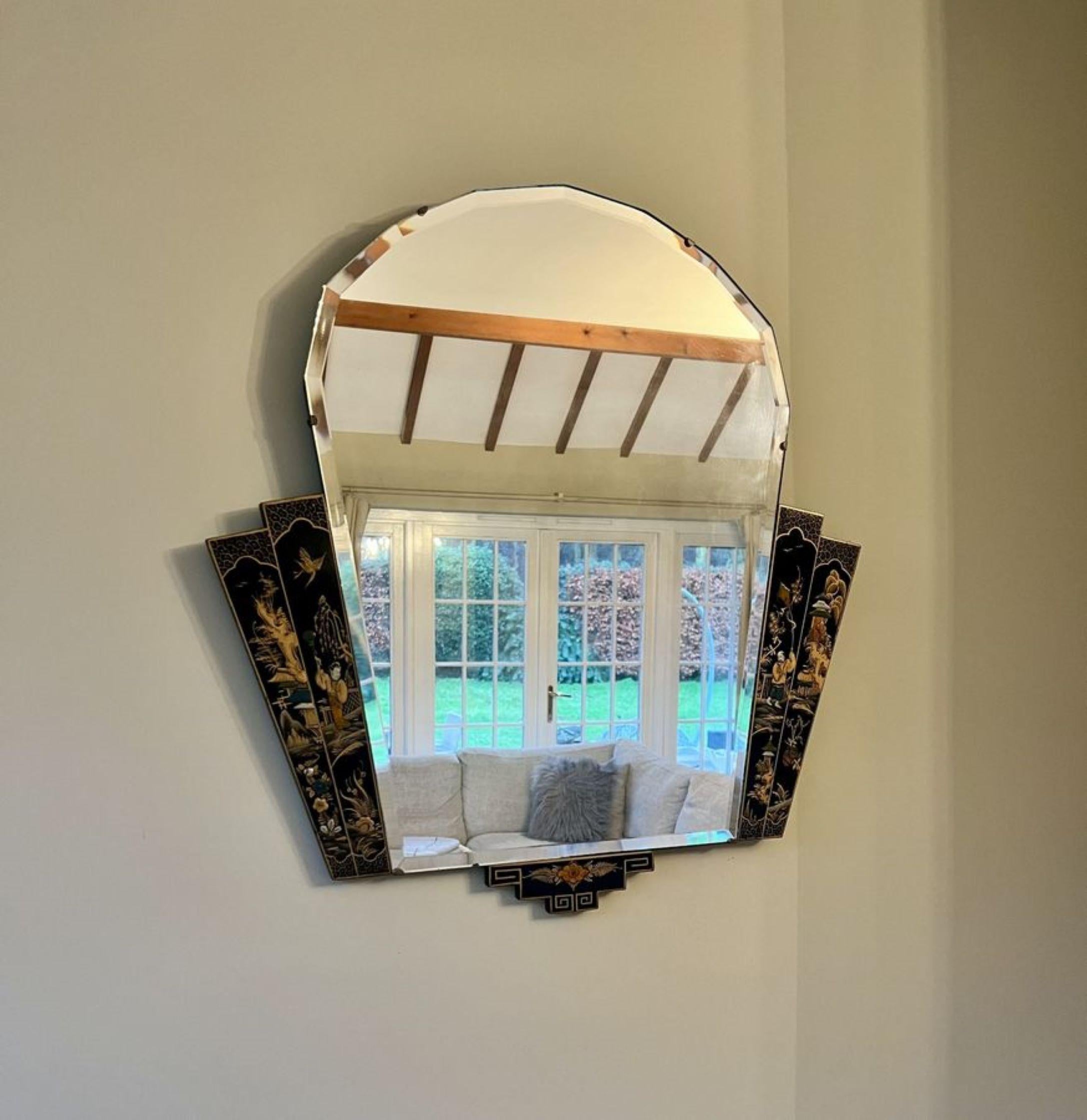 Glass Unusual antique Edwardian quality chinoiserie decorated wall mirror  For Sale