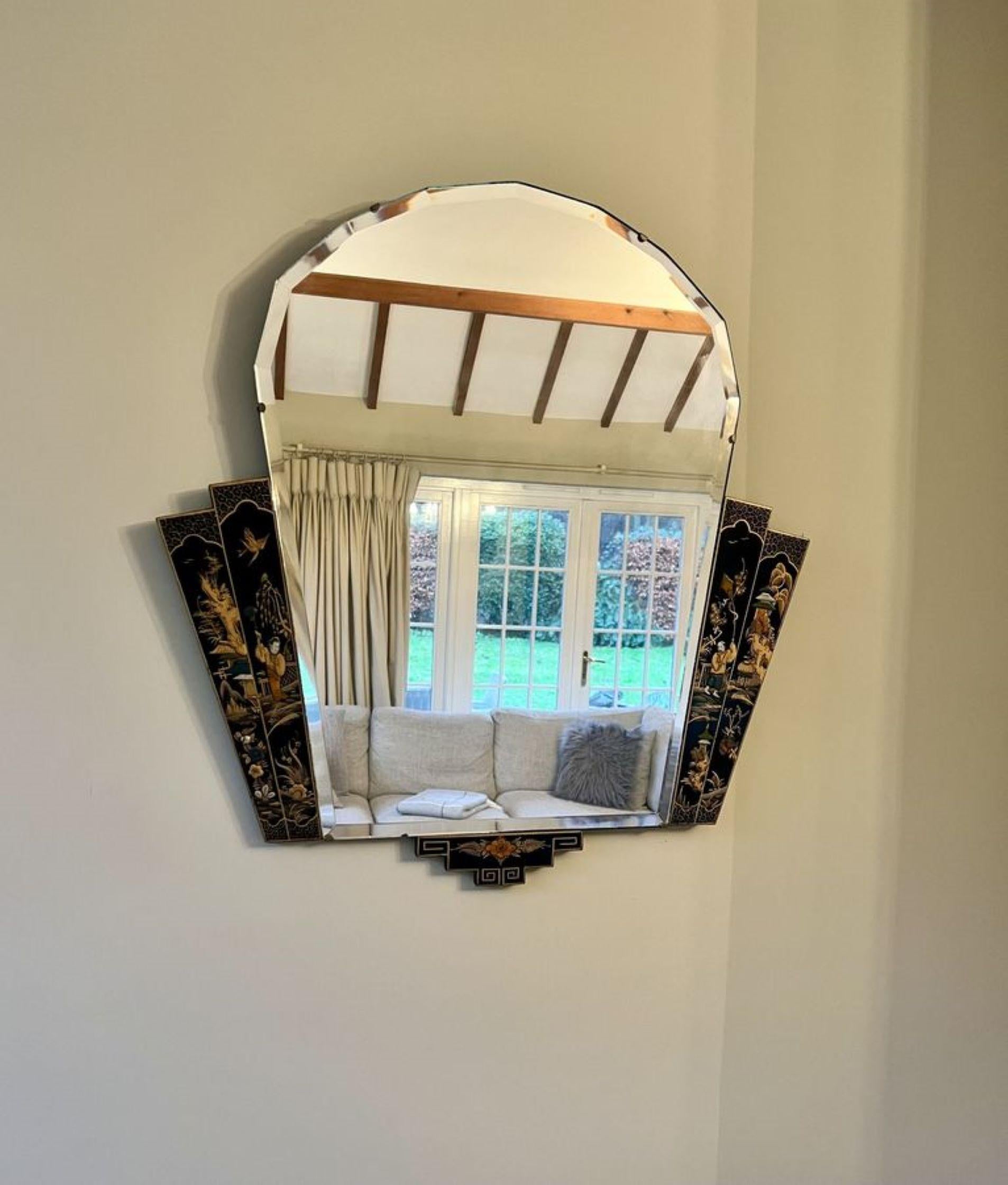 Unusual antique Edwardian quality chinoiserie decorated wall mirror  For Sale 1
