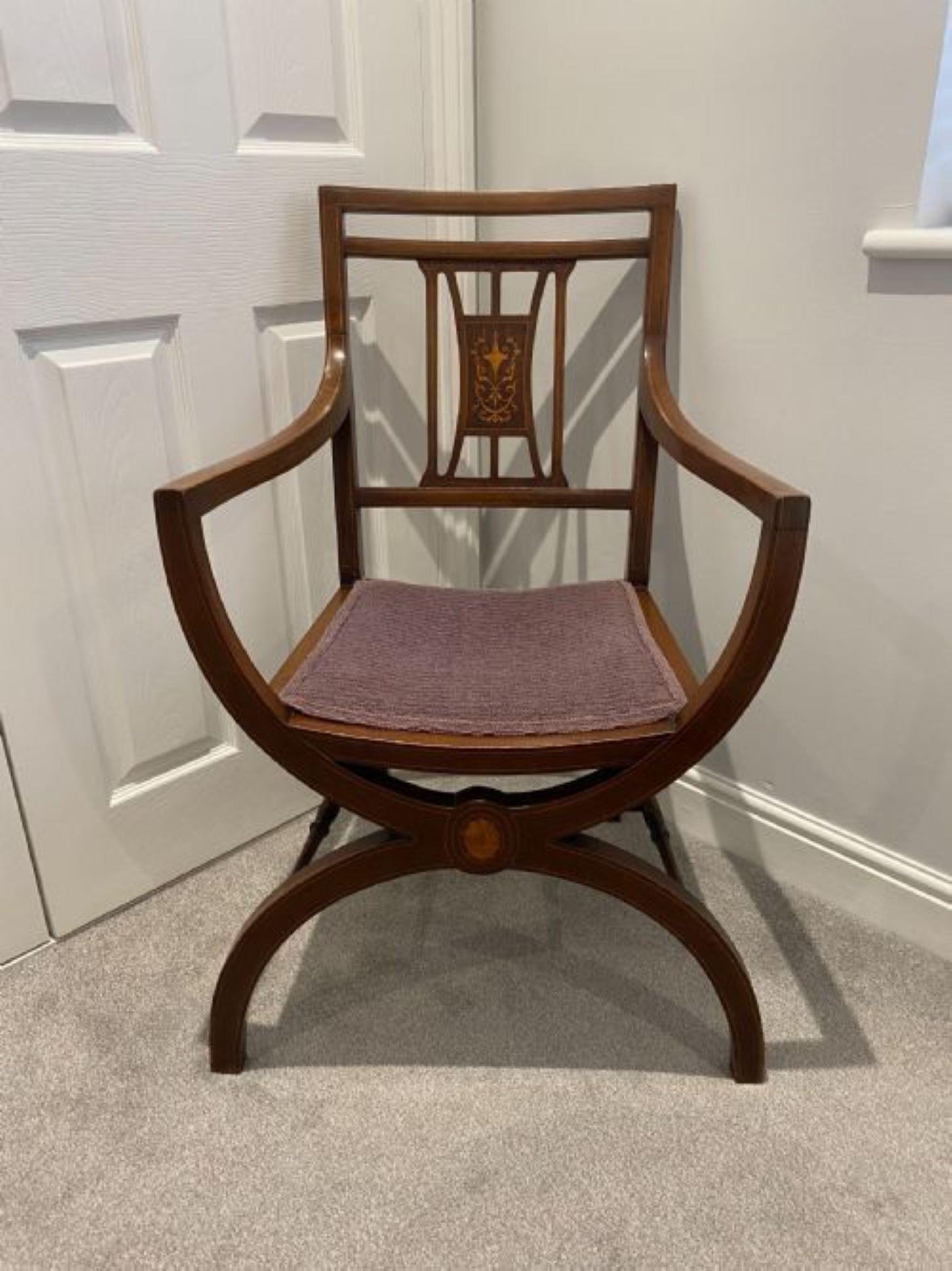 Unusual Antique Edwardian Quality Mahogany Inlaid Armchair In Good Condition For Sale In Ipswich, GB