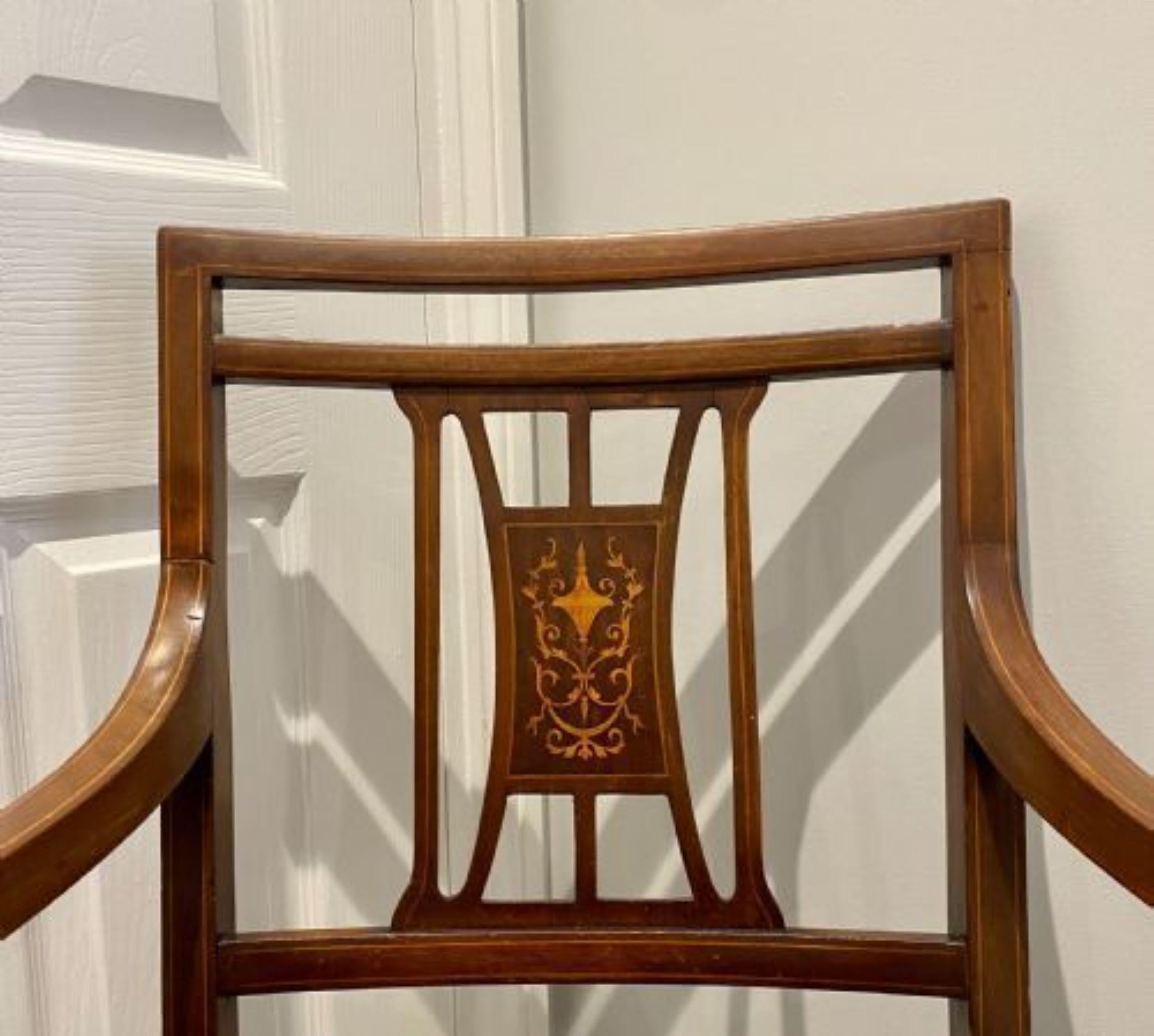 Ungewöhnlicher antiker Mahagoni-Sessel mit Intarsien in edwardianischer Qualität im Zustand „Gut“ im Angebot in Ipswich, GB