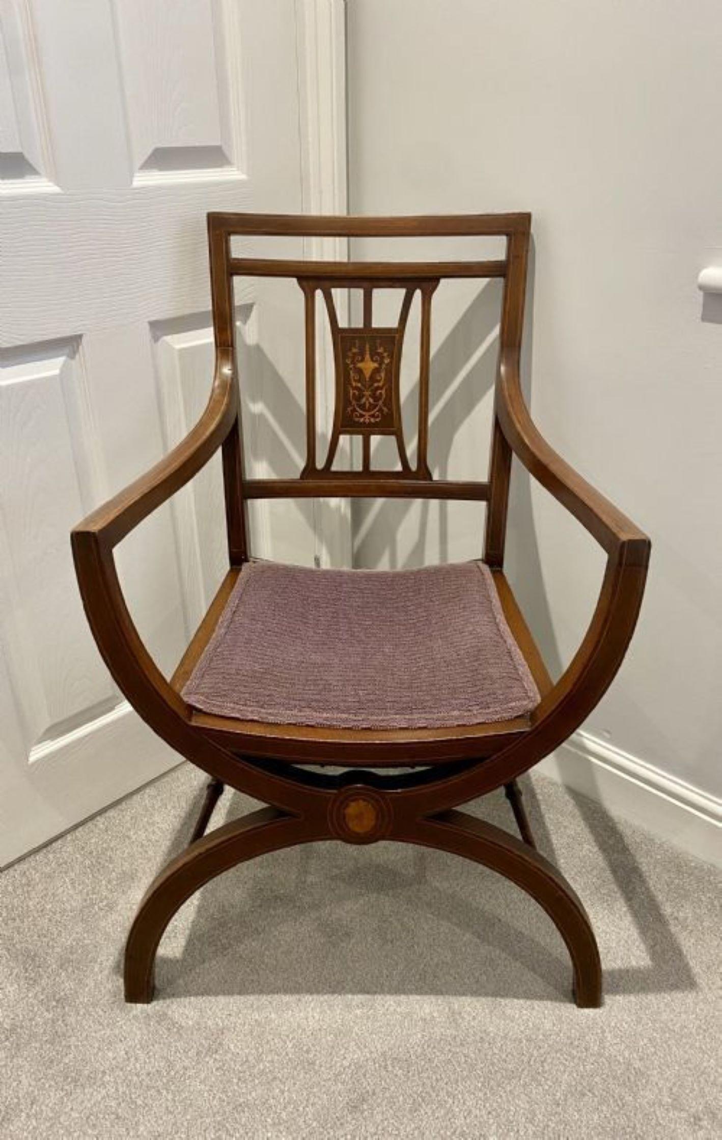 Unusual Antique Edwardian Quality Mahogany Inlaid Armchair For Sale 1