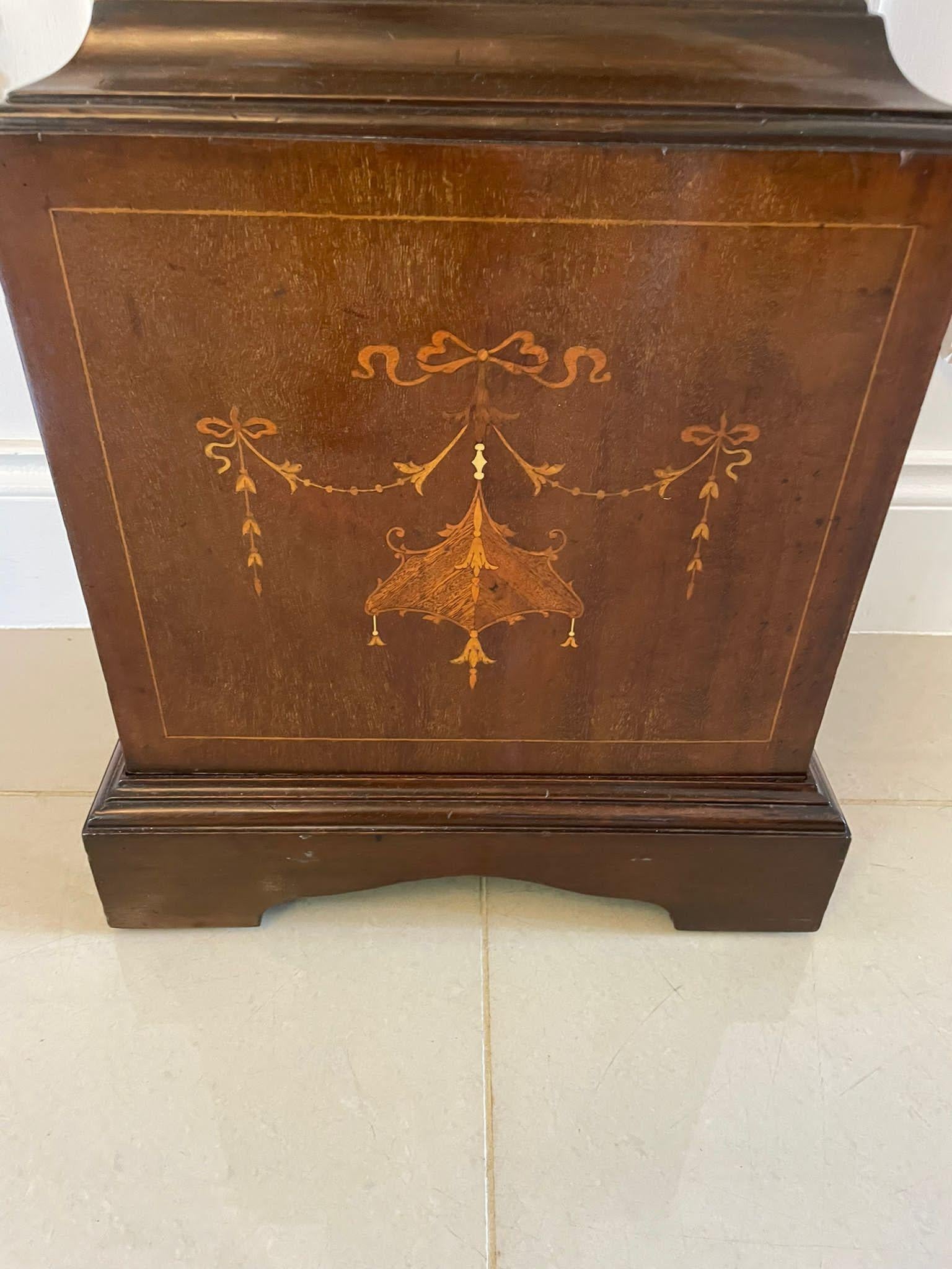 Unusual Antique Edwardian Quality Mahogany Marquetry Inlaid Grandmother Clock In Good Condition In Suffolk, GB