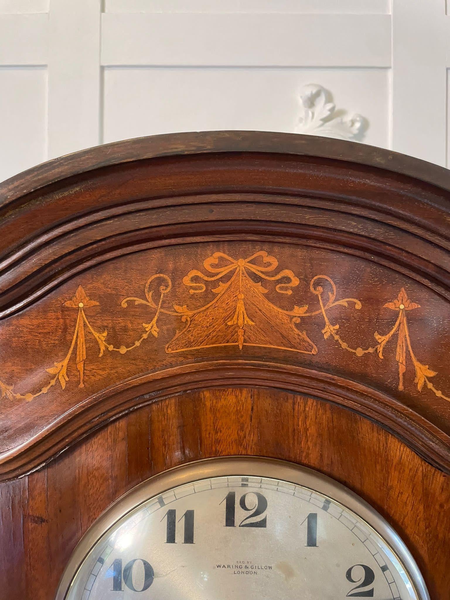 Early 20th Century Unusual Antique Edwardian Quality Mahogany Marquetry Inlaid Grandmother Clock
