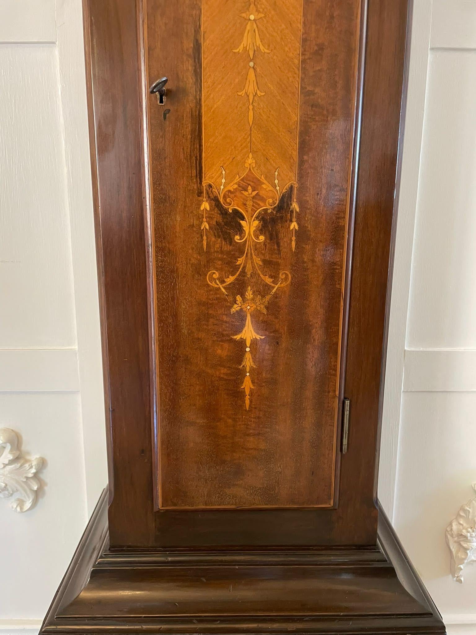Unusual Antique Edwardian Quality Mahogany Marquetry Inlaid Grandmother Clock 2
