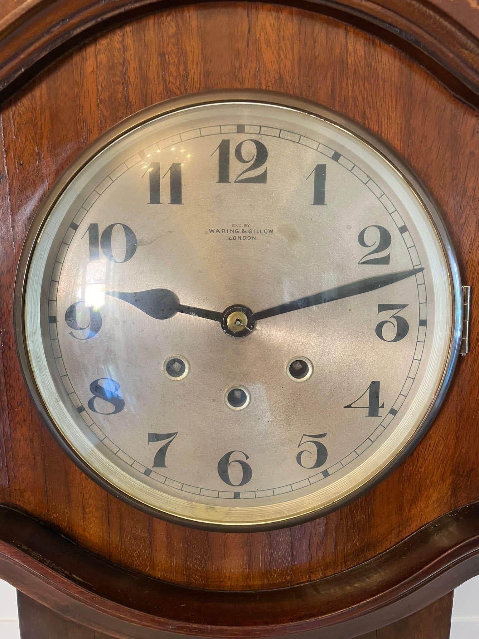 Unusual Antique Edwardian Quality Mahogany Marquetry Inlaid Grandmother Clock 3