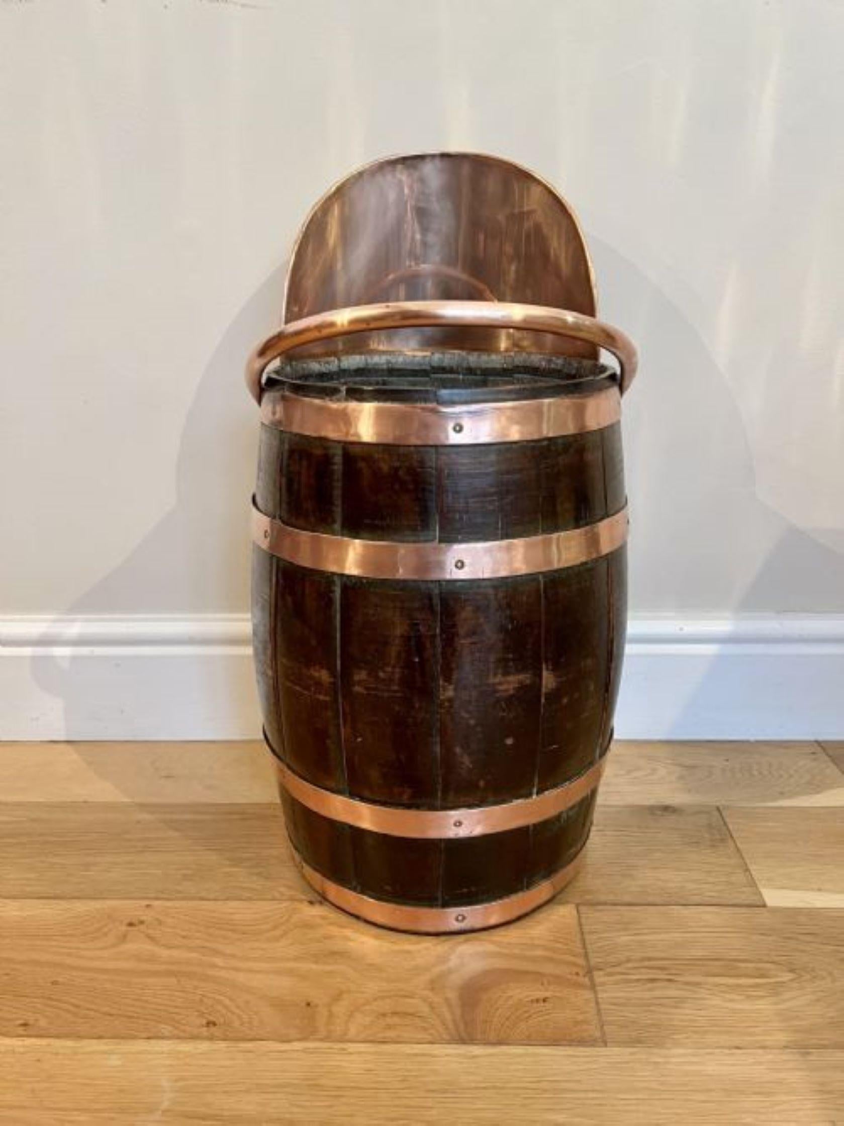 Copper Unusual antique Edwardian quality oak copper bounded coal bucket  For Sale