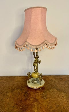 Unusual antique Edwardian quality onyx and gilded brass table lamp
