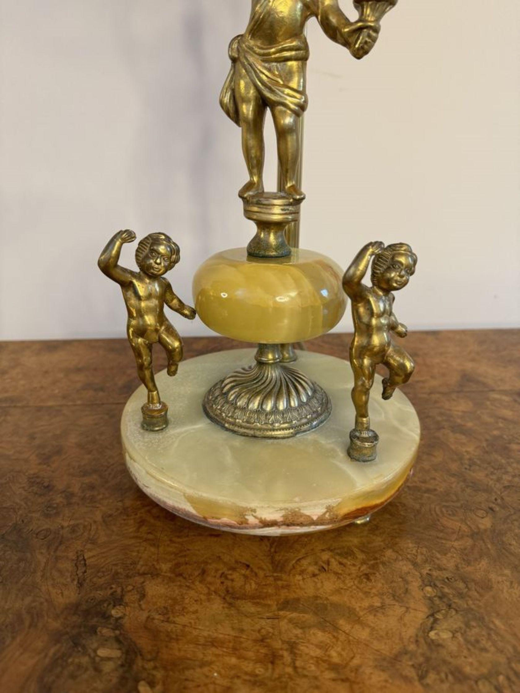 Édouardien Insolite lampe de table édouardienne ancienne de qualité en onyx et laiton doré en vente