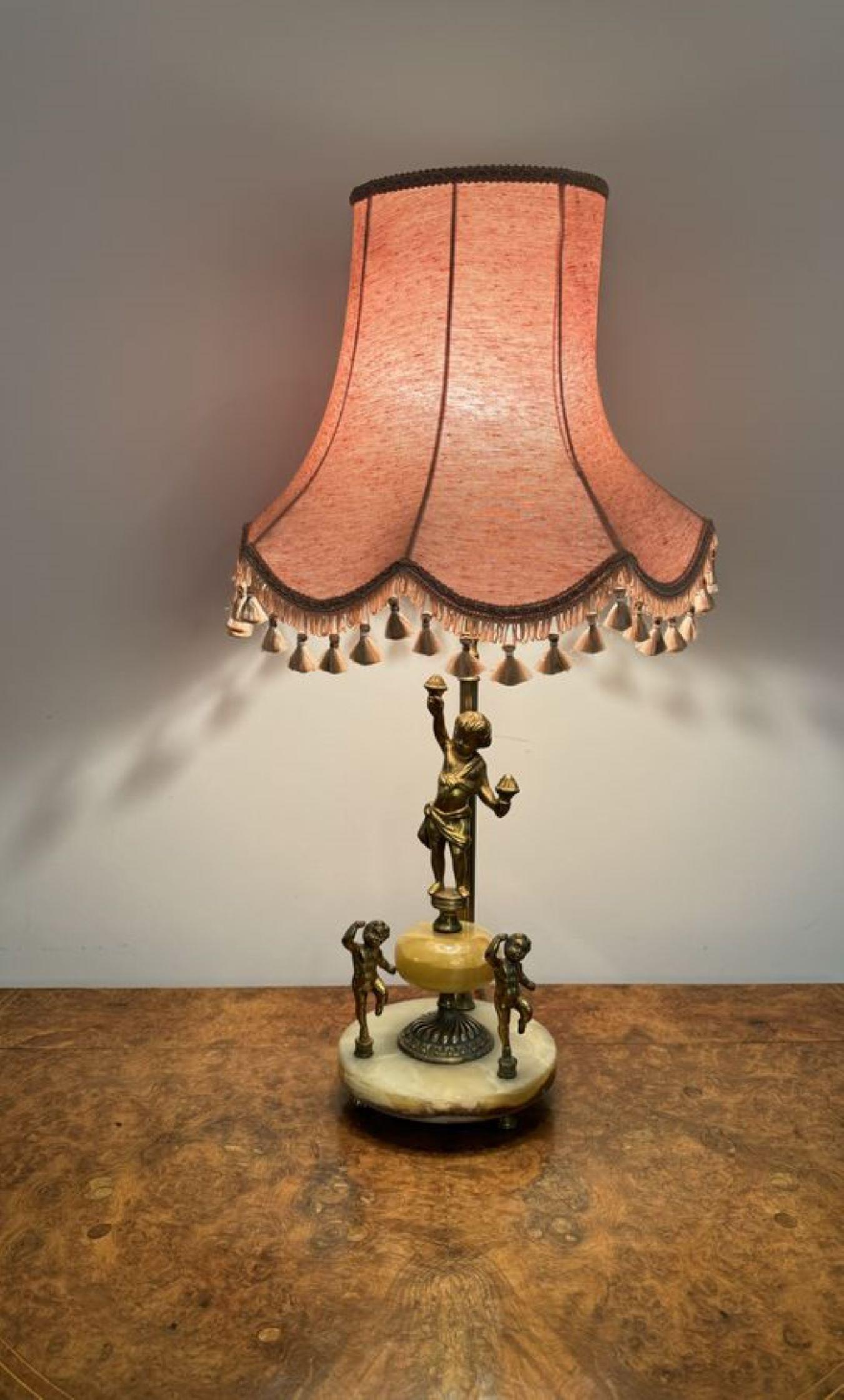 Insolite lampe de table édouardienne ancienne de qualité en onyx et laiton doré Bon état - En vente à Ipswich, GB