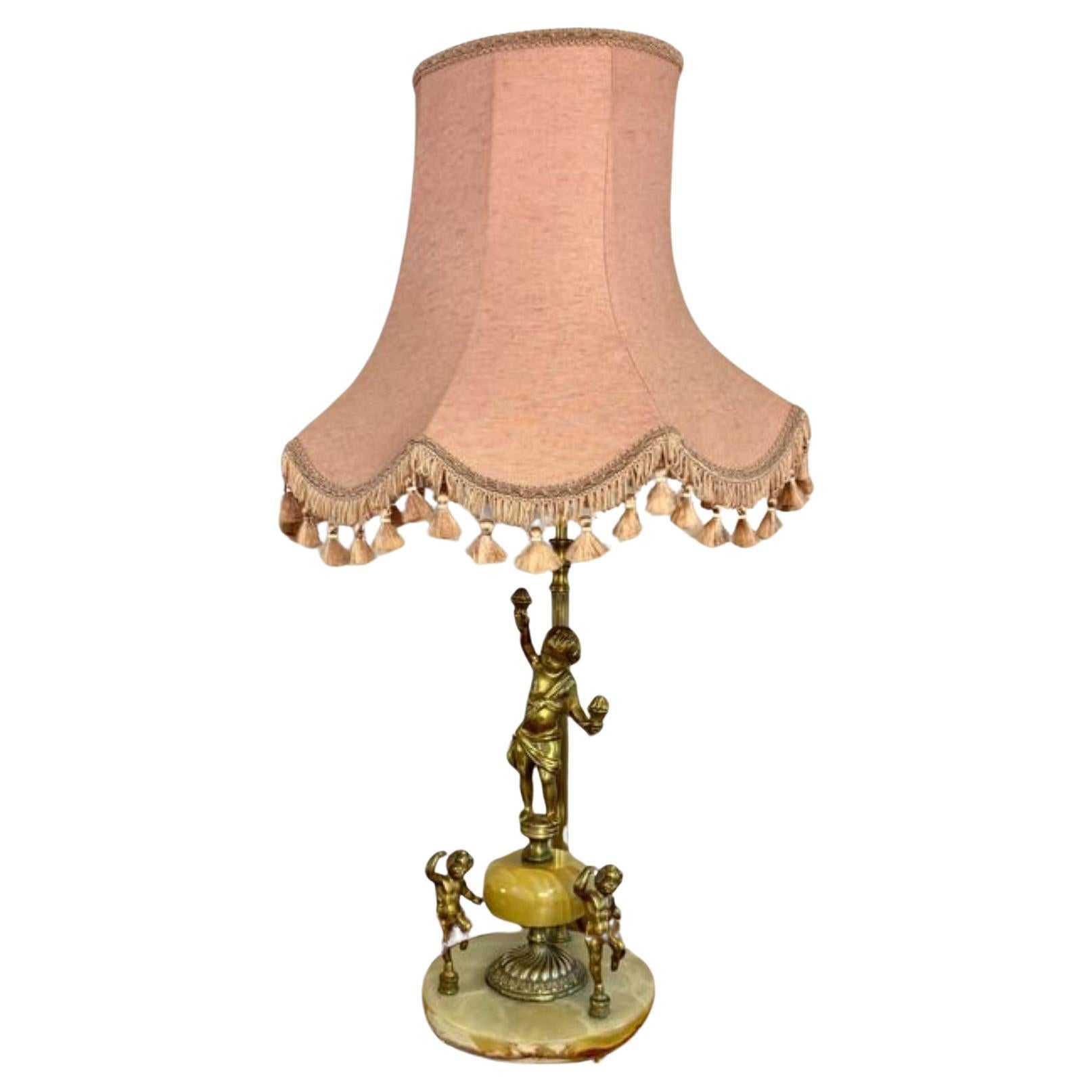 Insolite lampe de table édouardienne ancienne de qualité en onyx et laiton doré en vente