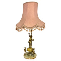 Insolite lampe de table édouardienne ancienne de qualité en onyx et laiton doré