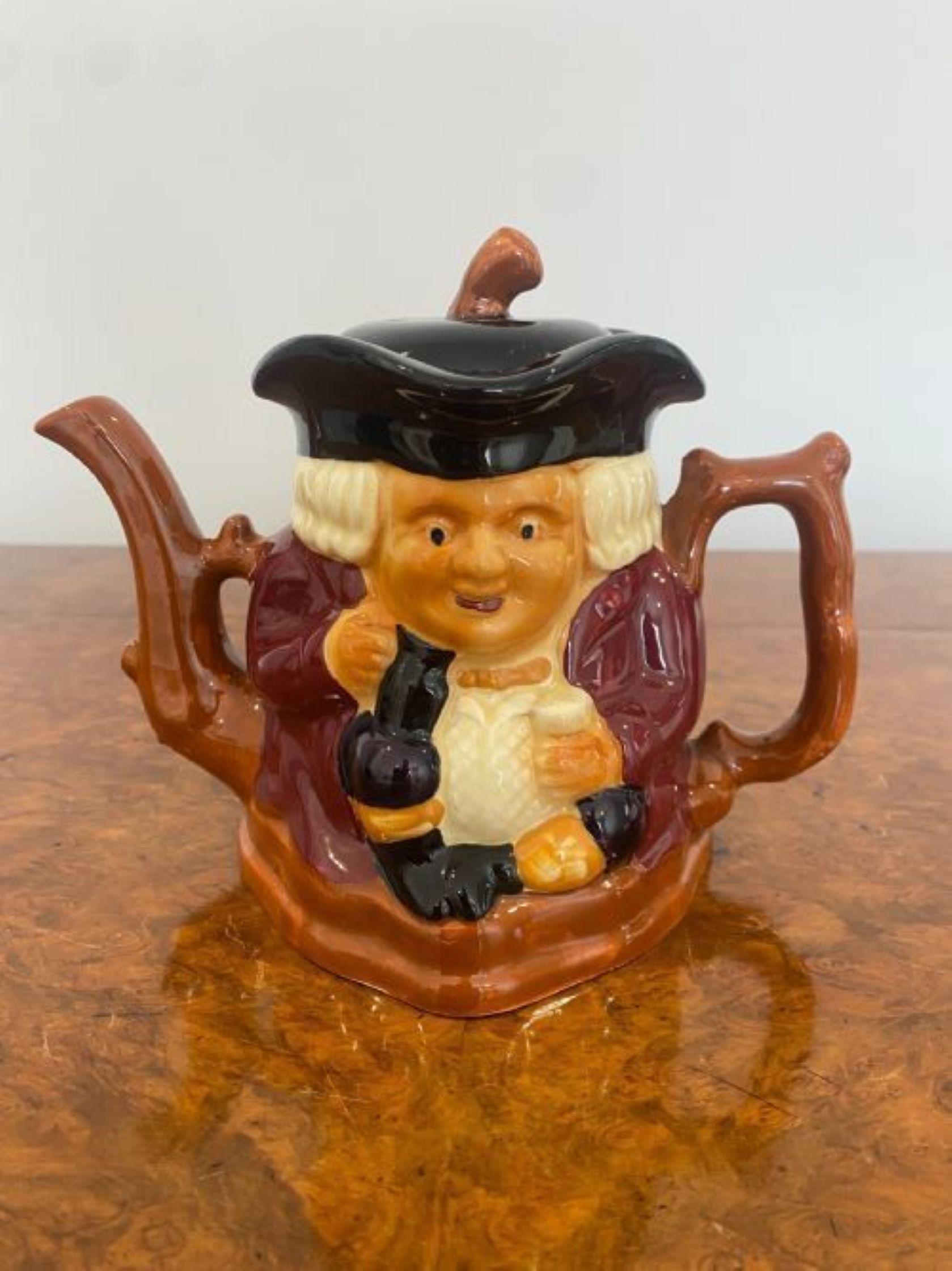 Unusual Antique Edwardian Toby Jug Teapot In Good Condition For Sale In Ipswich, GB