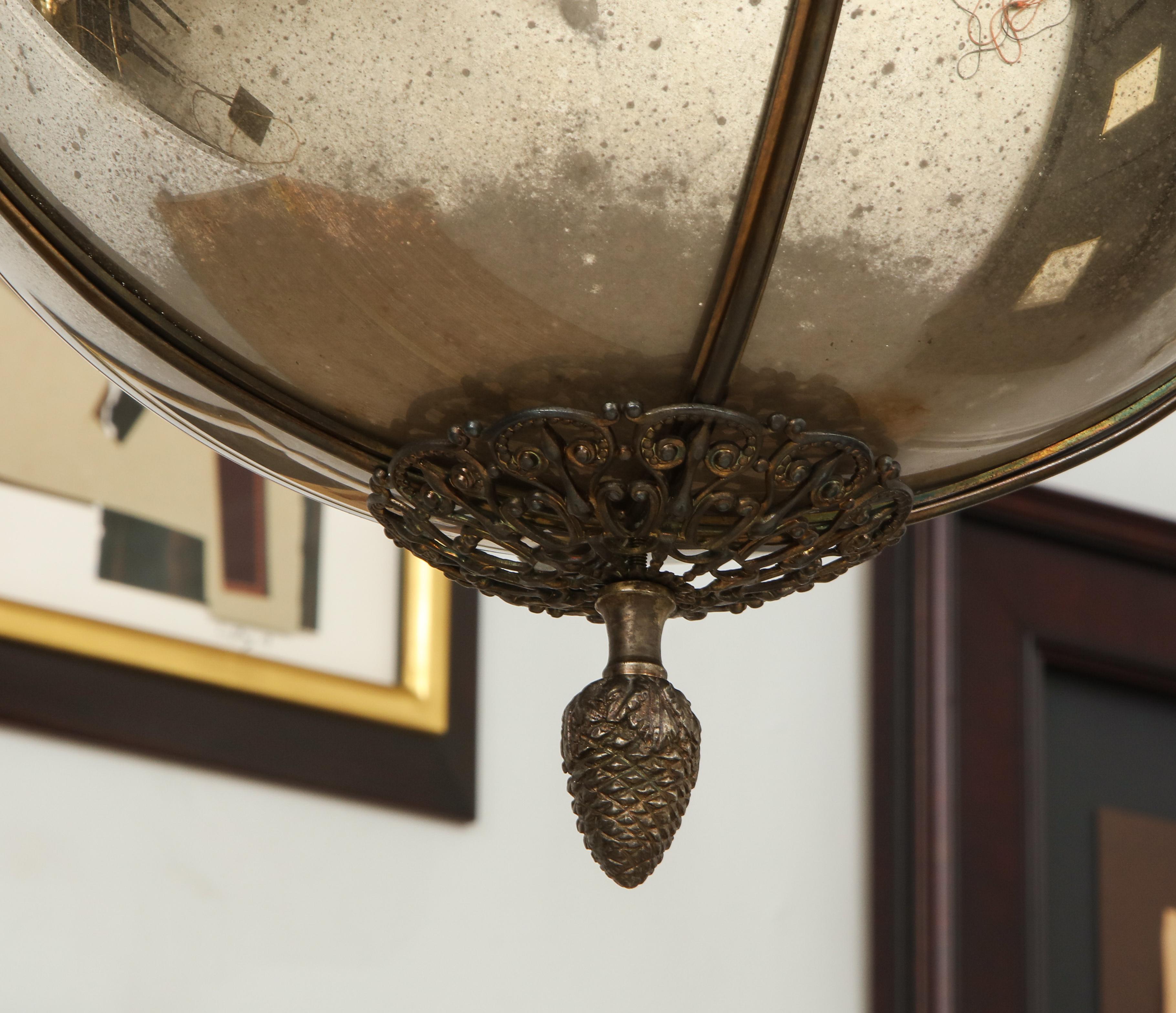19th Century Unusual Antique Eight-Light Brass and Mercury Glass Chandelier