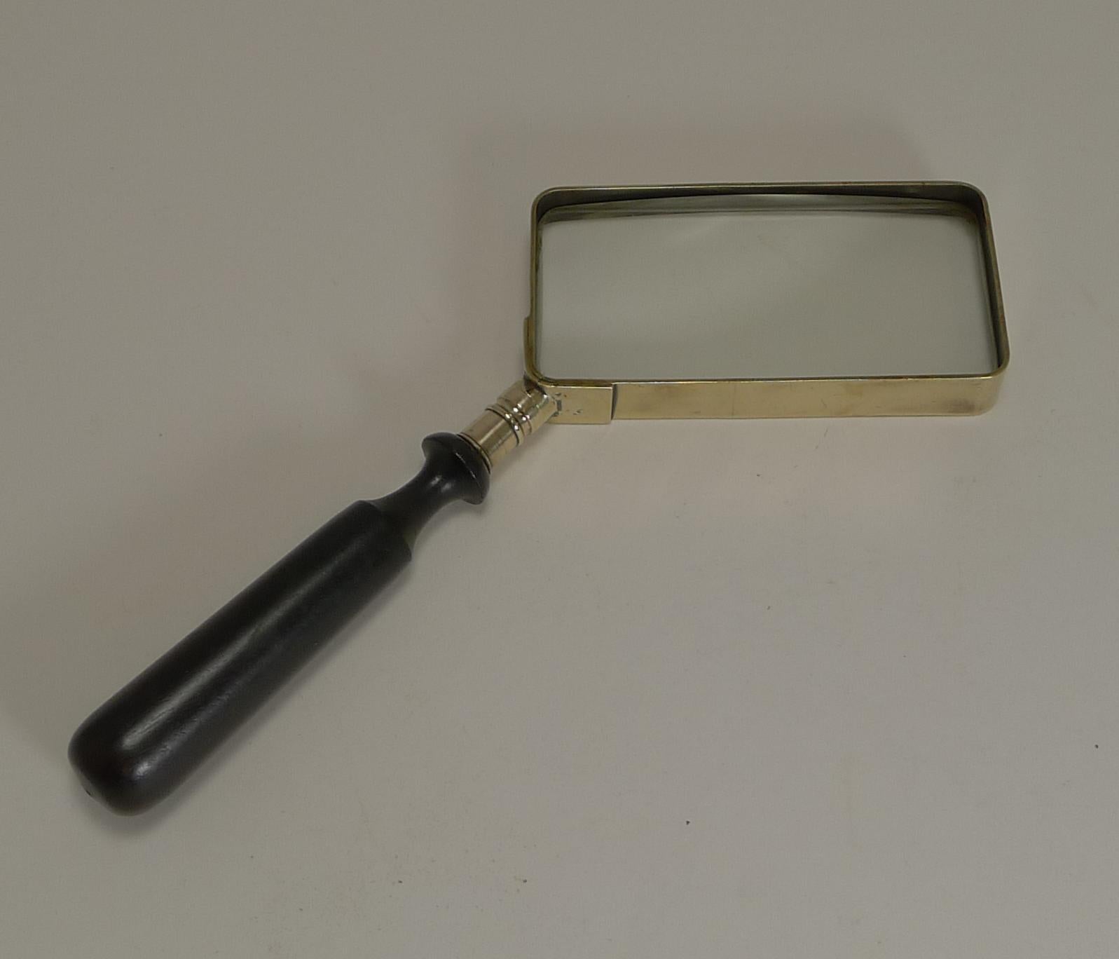 Early 20th Century Unusual Antique English Brass and Ebony Magnifying Glass, circa 1900