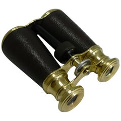 Unusual Antique English Brass and Leather Binoculars, Pull Out Mechanism