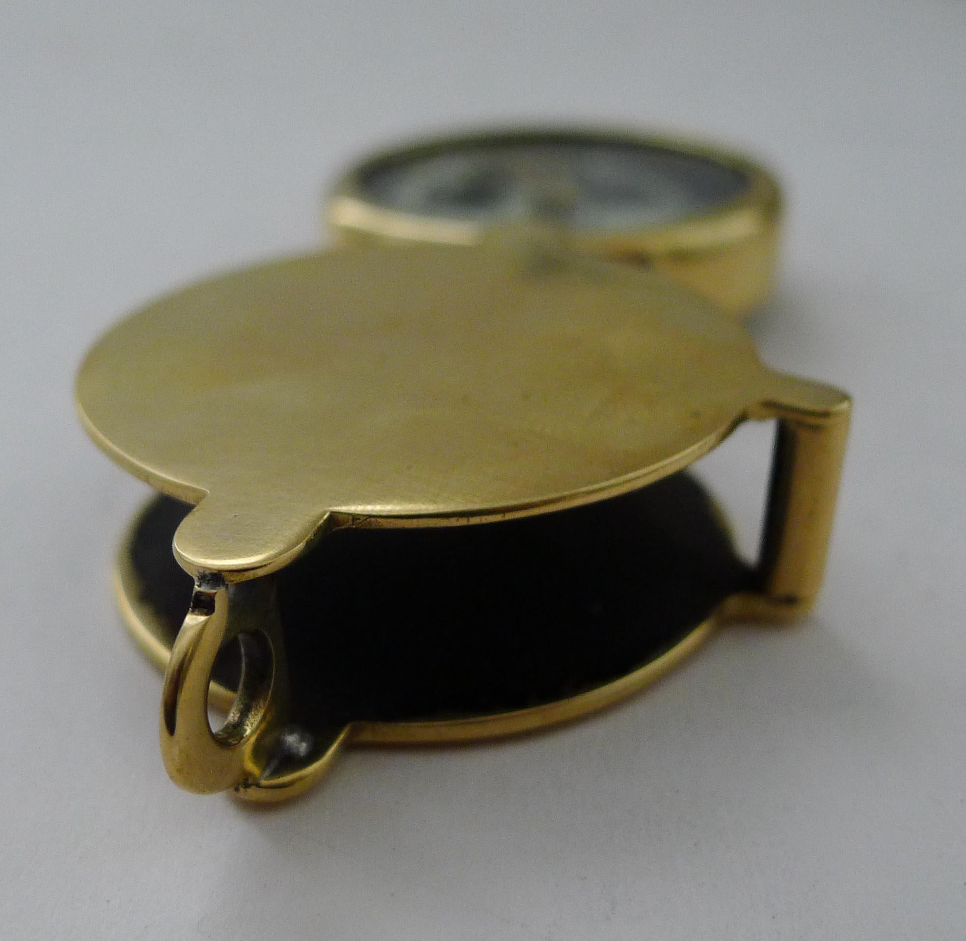 Edwardian Unusual Antique English Folding Compass In Brass Case c.1900