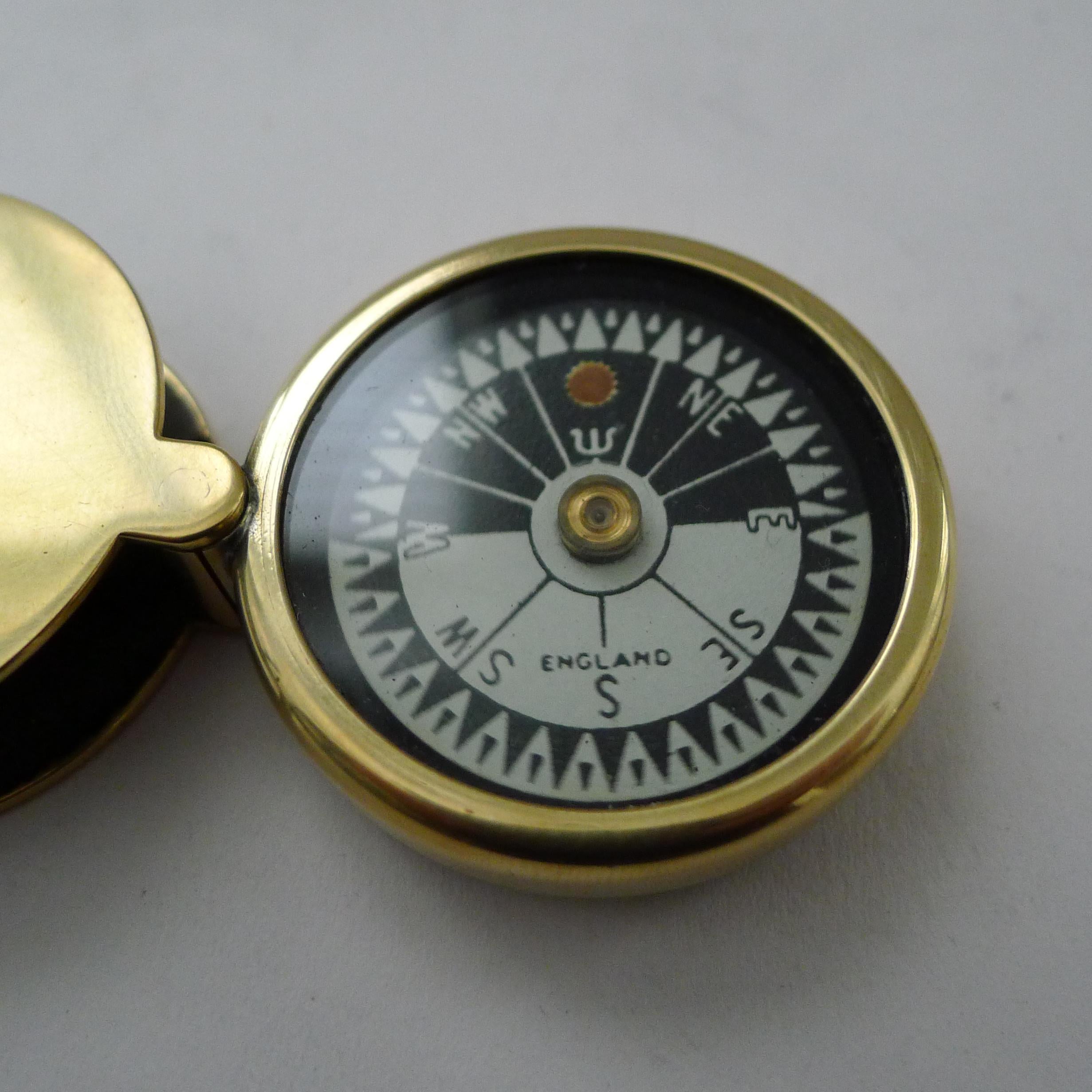 British Unusual Antique English Folding Compass In Brass Case c.1900
