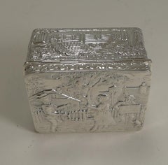 Unusual Antique English Silver Box, Figural Scene, London 1891