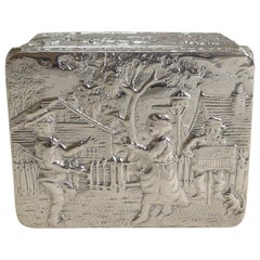 Unusual Antique English Silver Box, Figural Scene, London 1891
