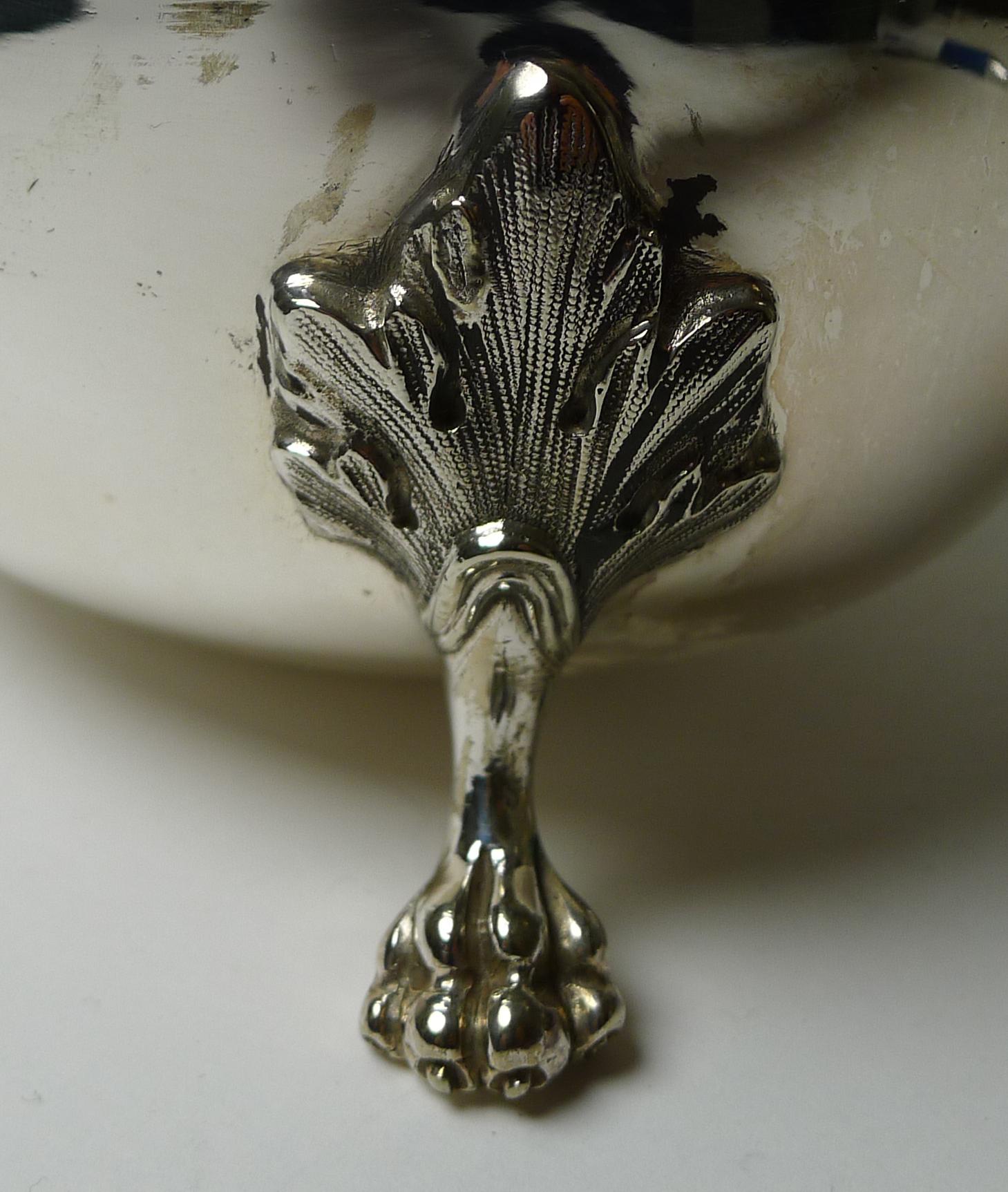 Unusual Antique English Silver Plated Spoon Warmer c.1880, Sauce Boat Shaped In Good Condition For Sale In Bath, GB
