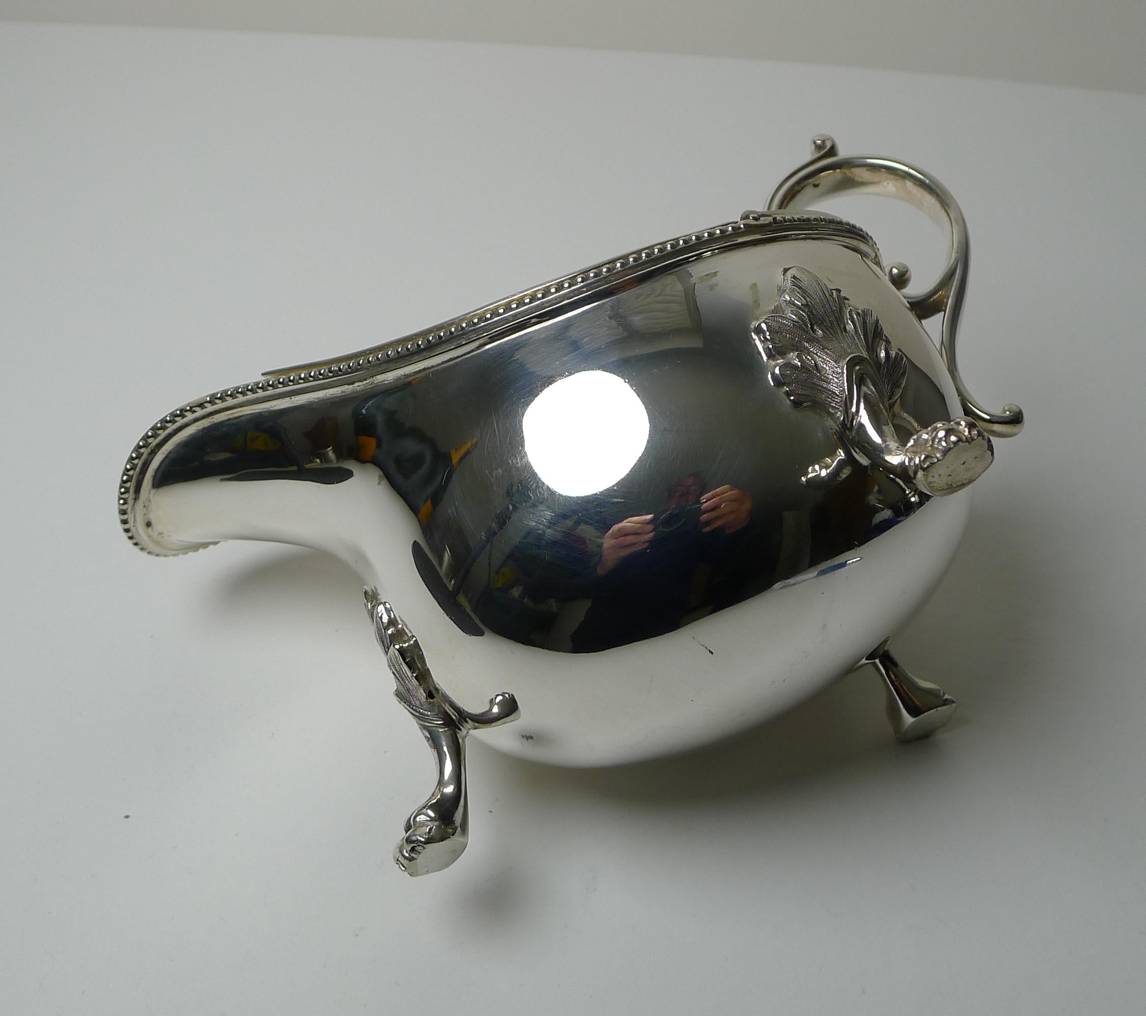 Unusual Antique English Silver Plated Spoon Warmer c.1880, Sauce Boat Shaped For Sale 1