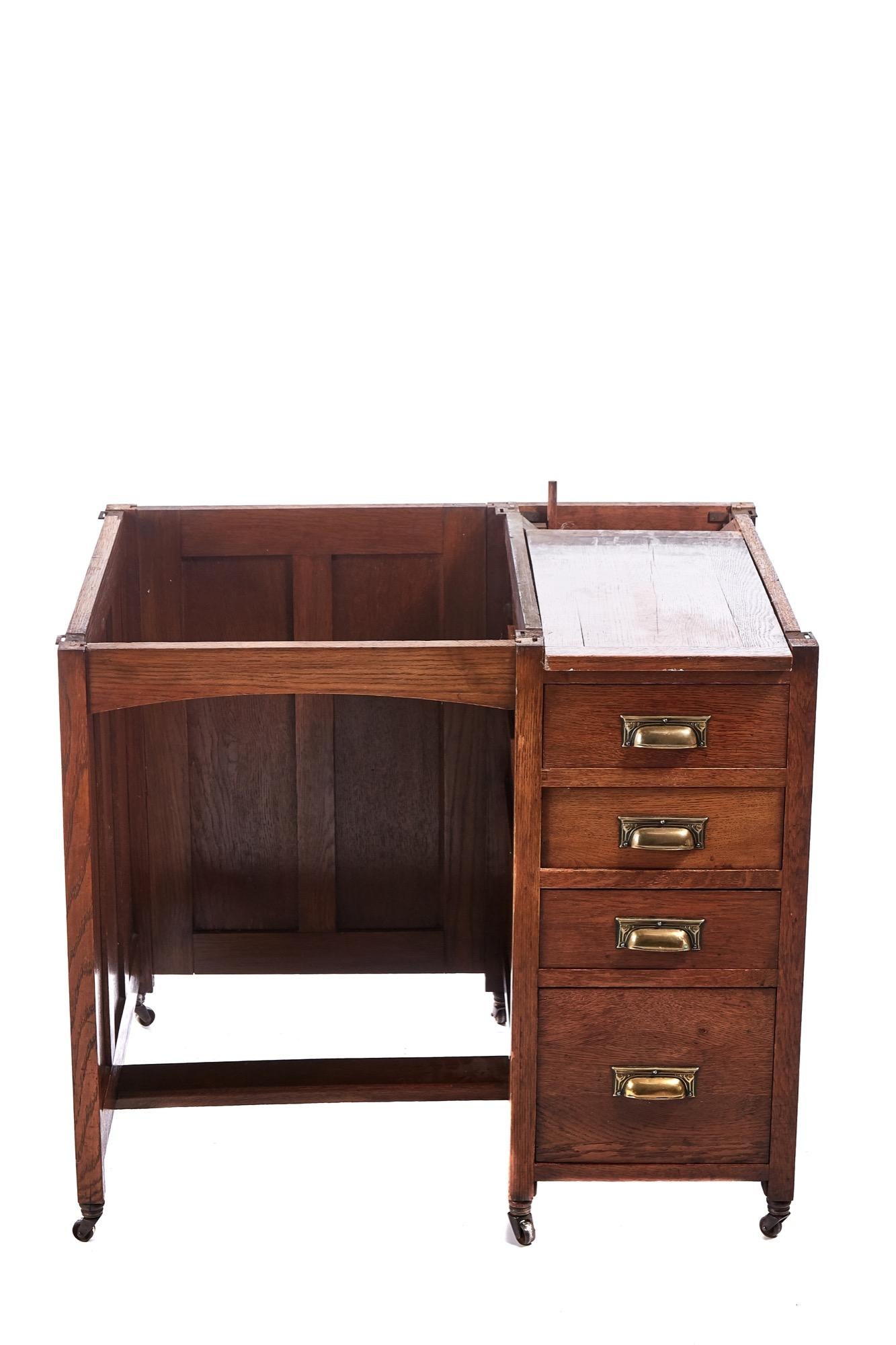 Unusual Antique Freestanding Oak Roll Top Desk 9