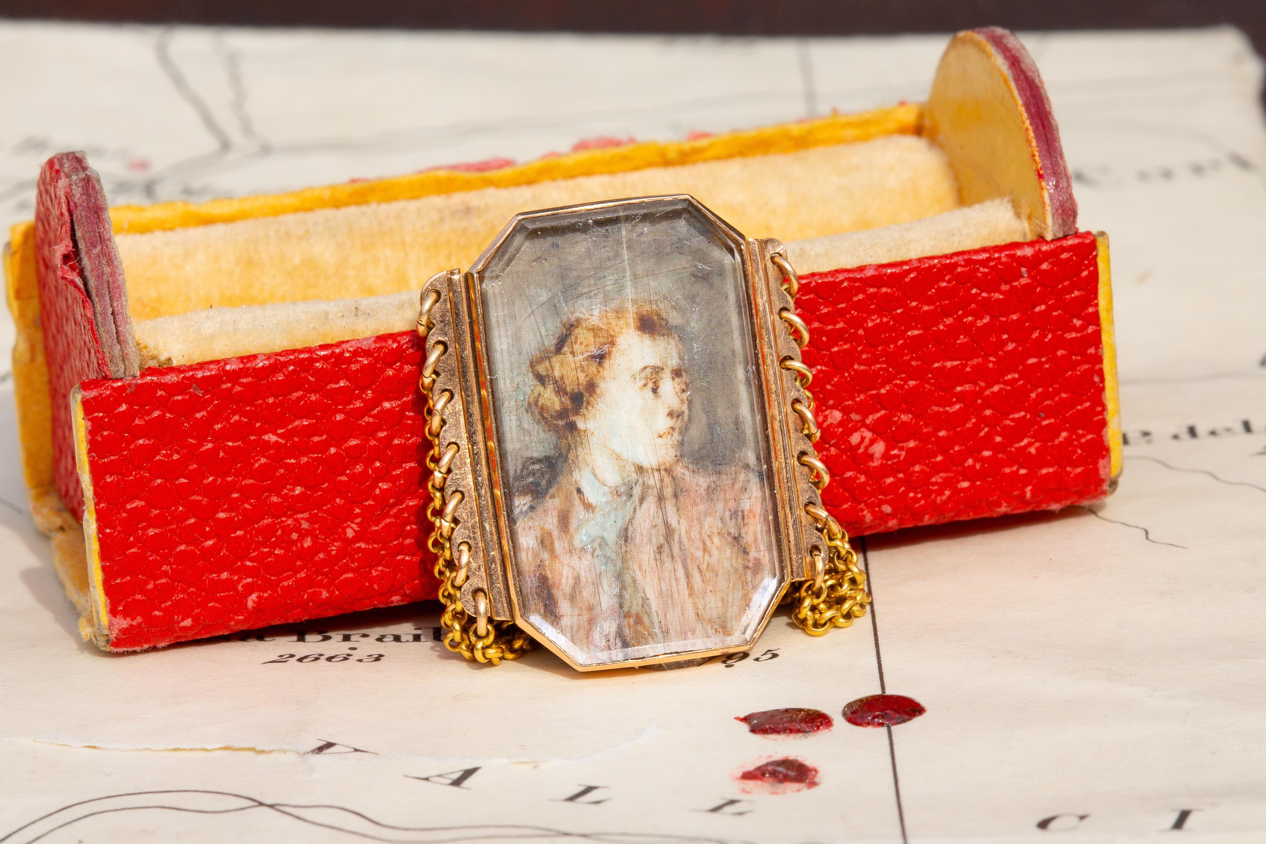 Ungewöhnliche antike Französisch 18K Gold Portrait Miniature Ring 18. Jahrhundert Belcher  im Angebot 5