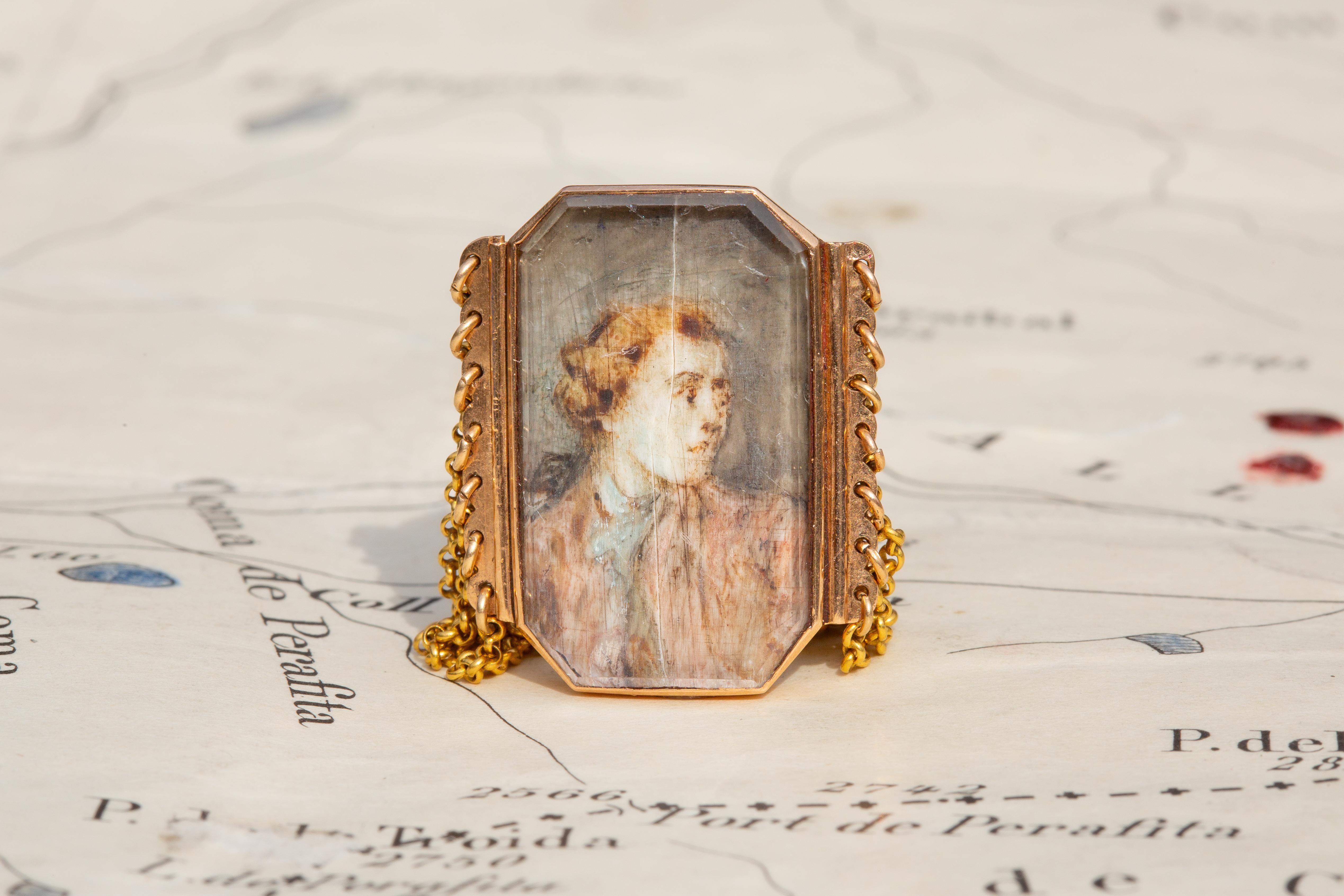 Unusual Antique French 18K Gold Portrait Miniature Ring 18th Century Belcher  For Sale 7