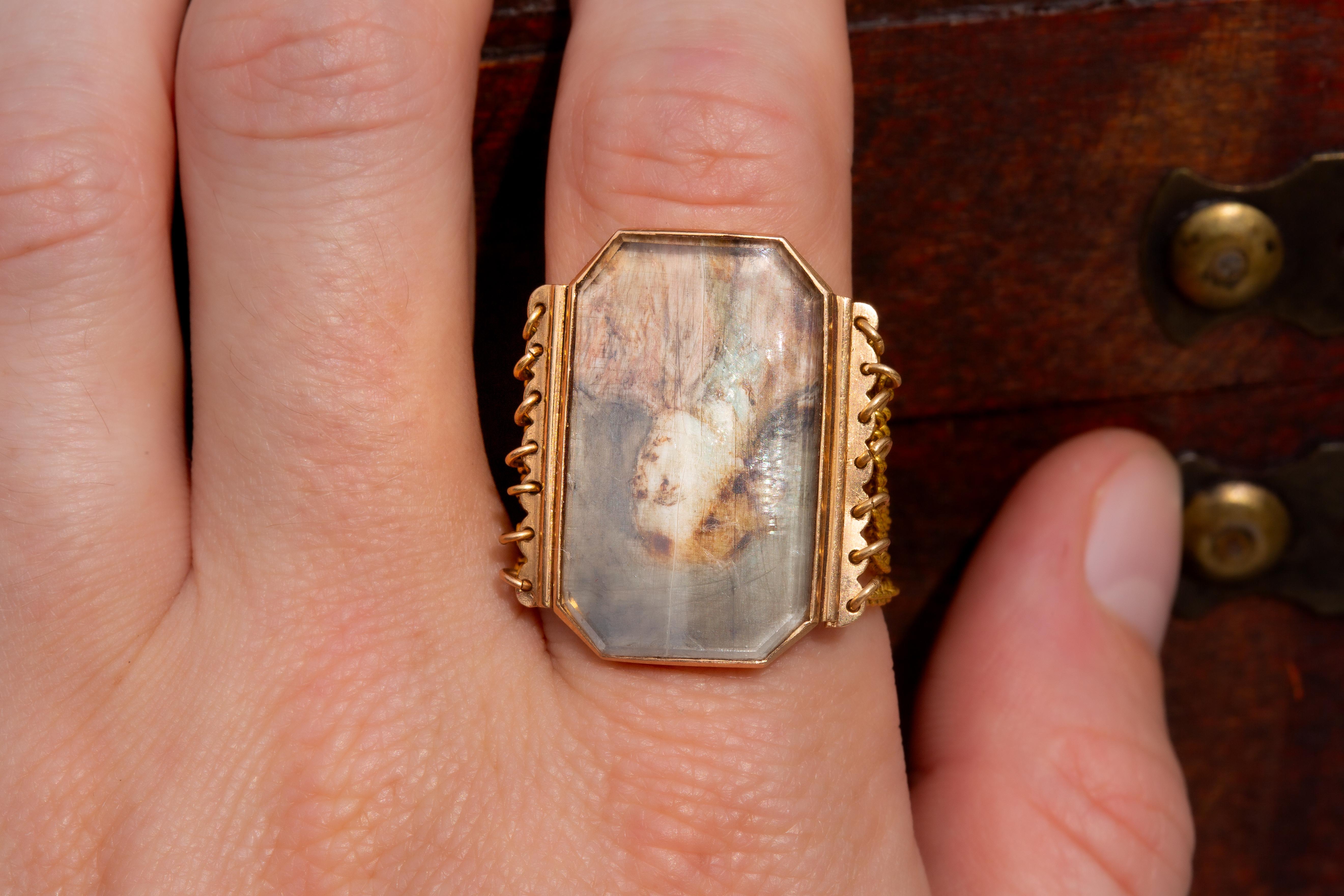 Unusual Antique French 18K Gold Portrait Miniature Ring 18th Century Belcher  For Sale 9
