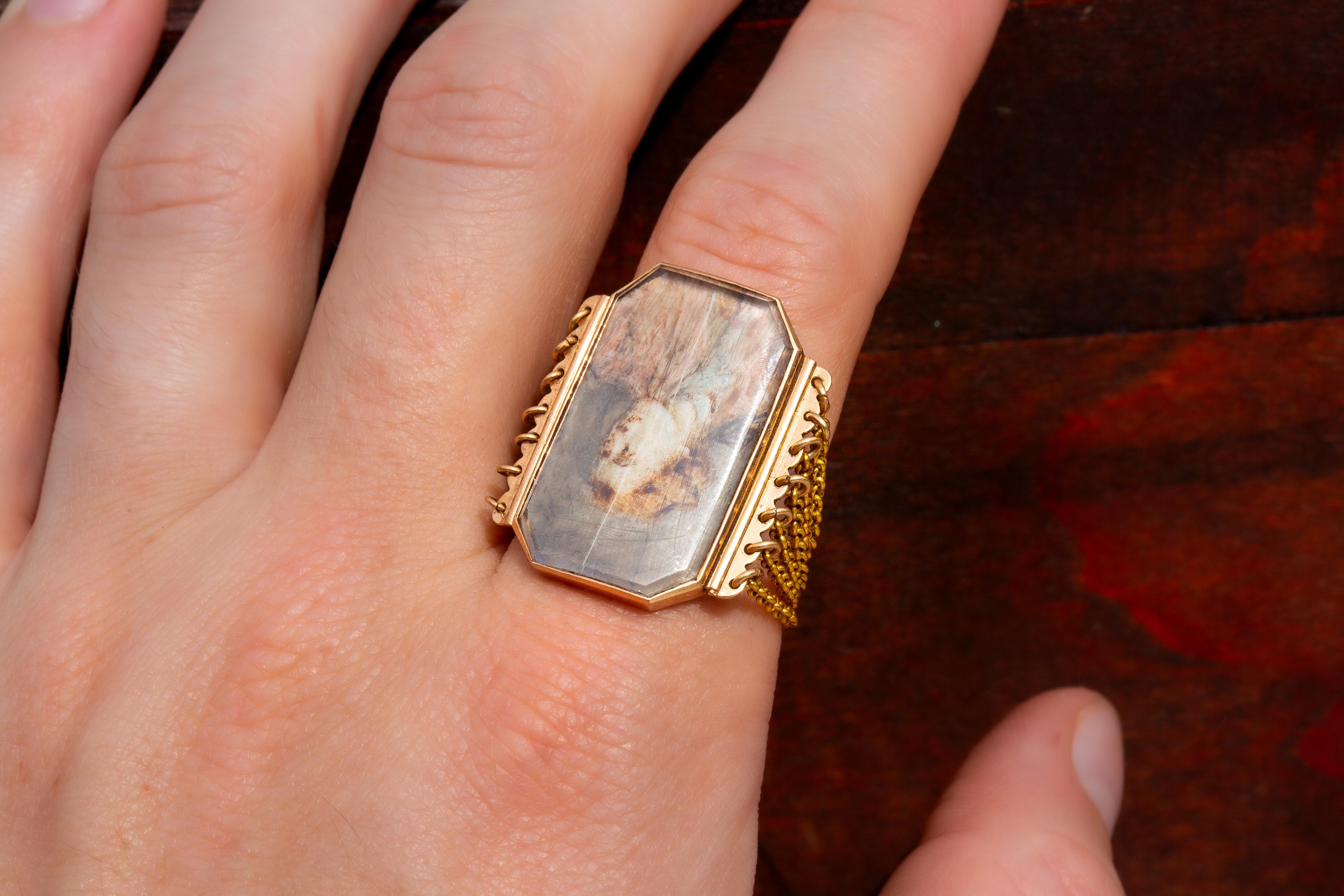 Unusual Antique French 18K Gold Portrait Miniature Ring 18th Century Belcher  For Sale 13