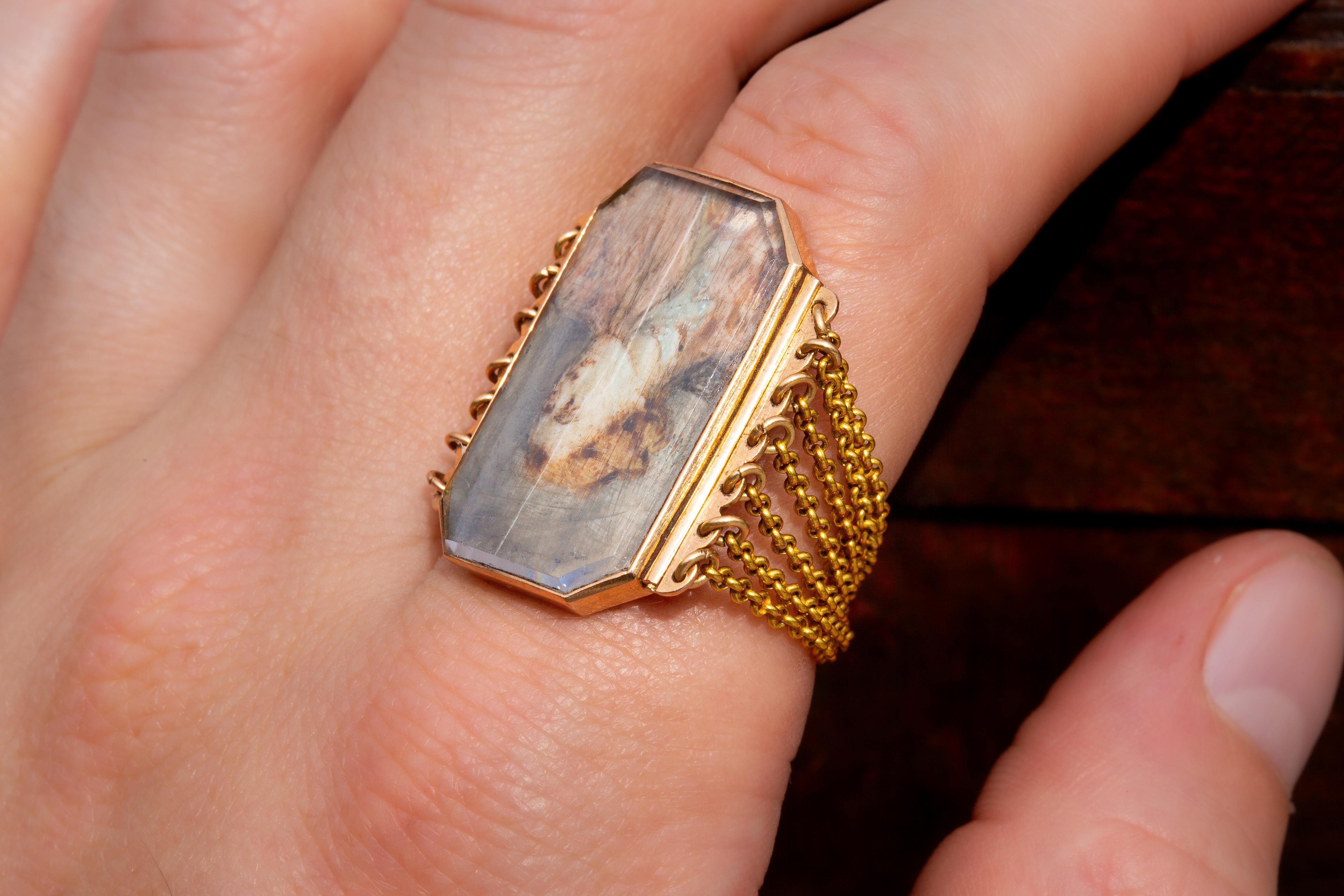 Unusual Antique French 18K Gold Portrait Miniature Ring 18th Century Belcher  For Sale 14