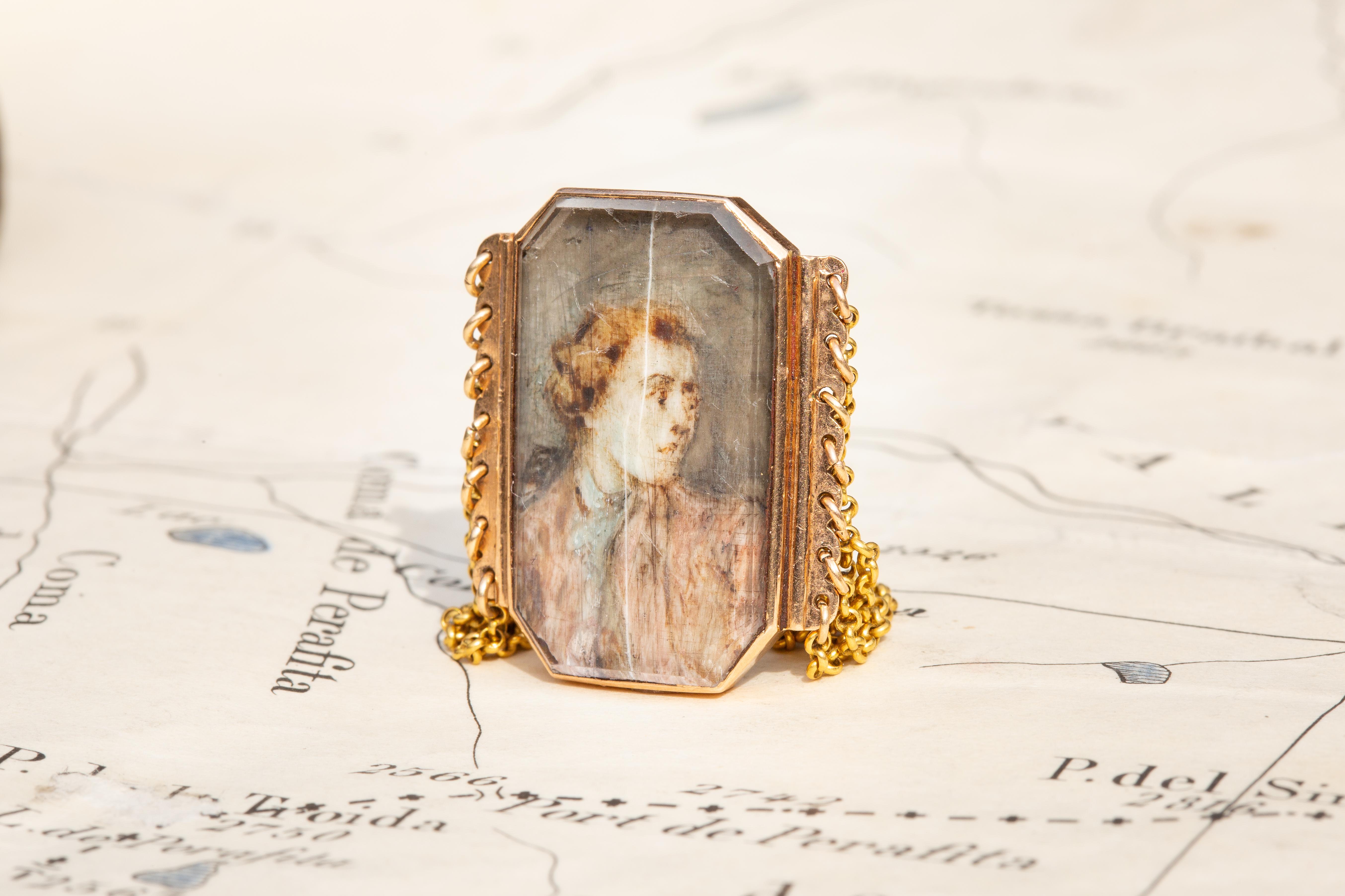 Inhabituelle bague de portrait miniature en or 18 carats français ancien 18e siècle Belcher  en vente 1