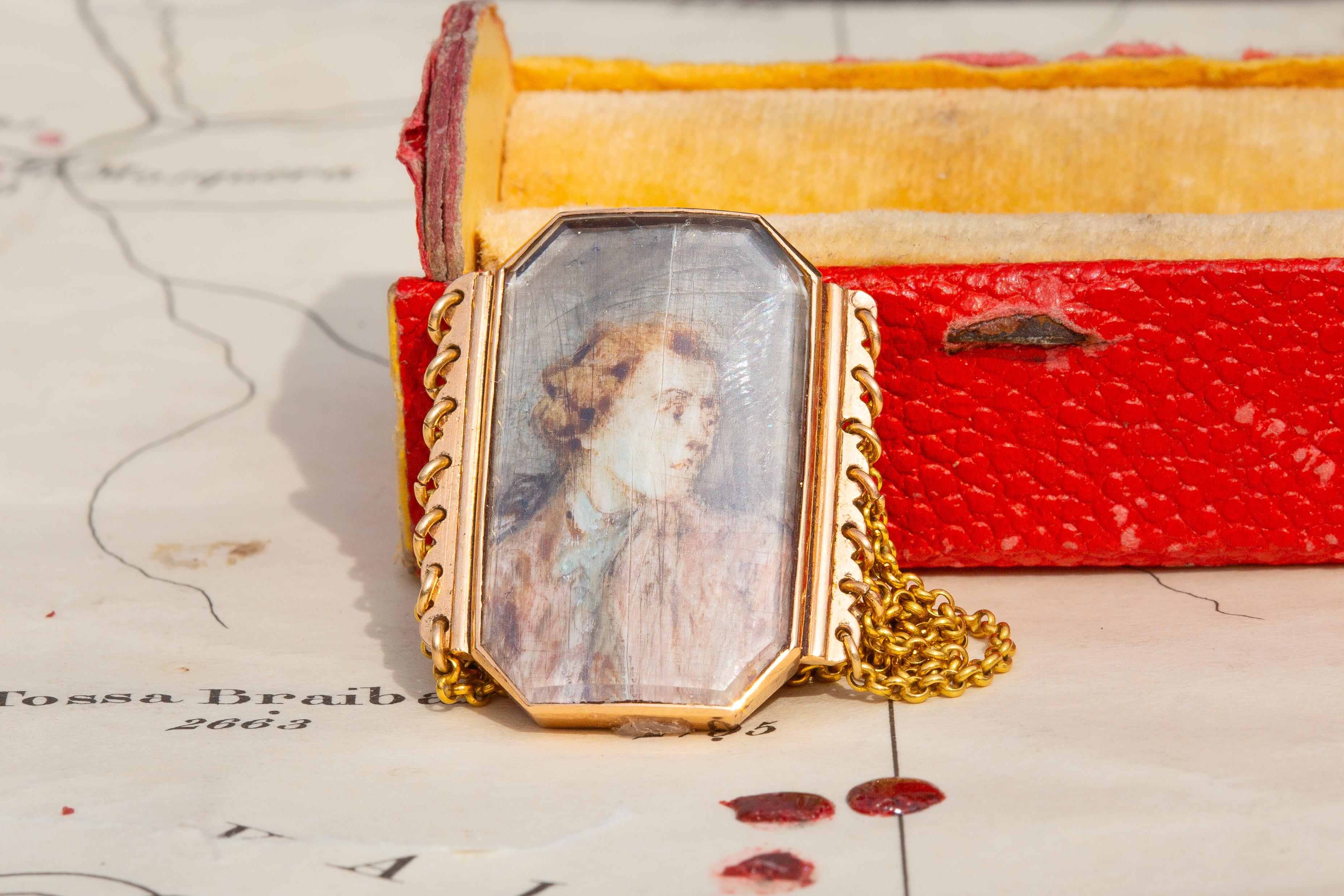 Ungewöhnliche antike Französisch 18K Gold Portrait Miniature Ring 18. Jahrhundert Belcher  im Angebot 2