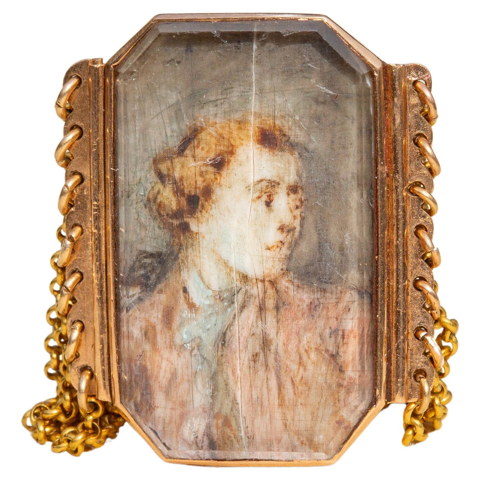 Inhabituelle bague de portrait miniature en or 18 carats français ancien 18e siècle Belcher  en vente