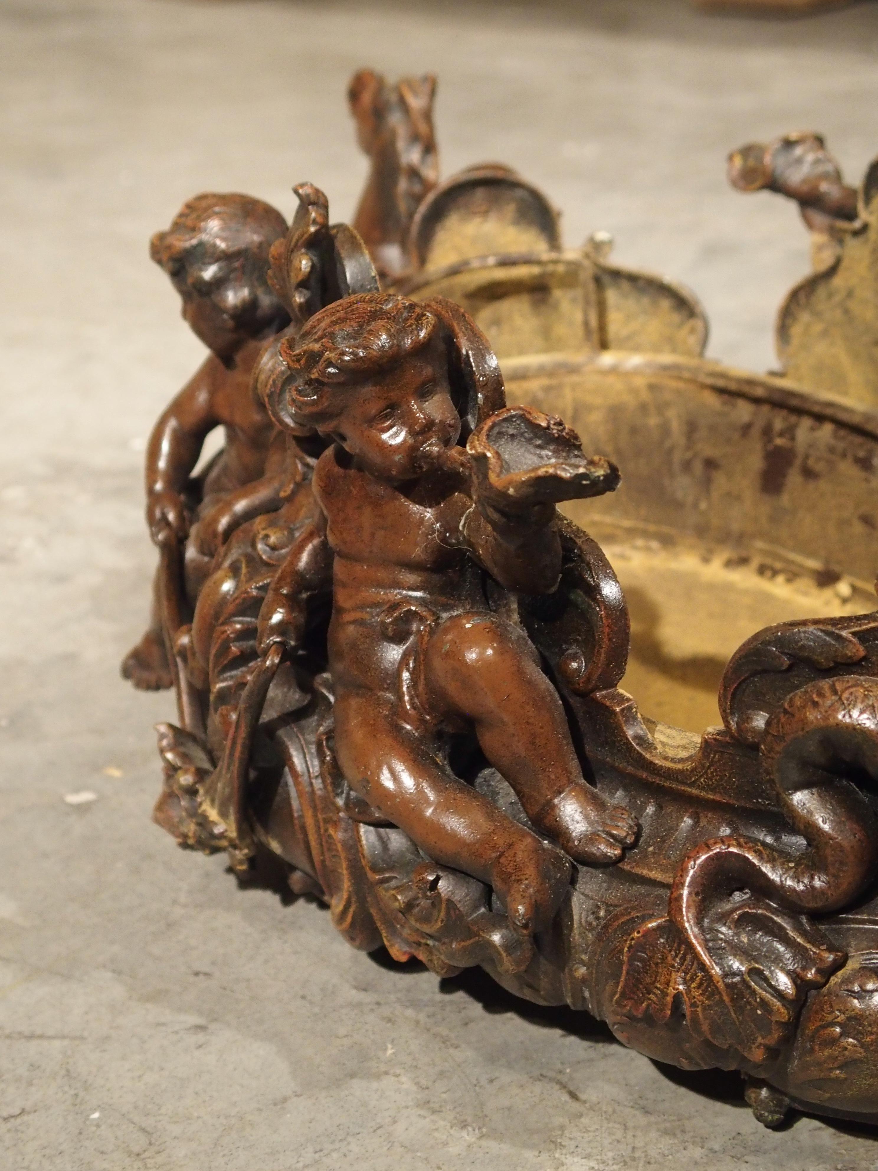 Unusual Antique French Bronze Jardinière with Putti and Mythological Hippocampi 3