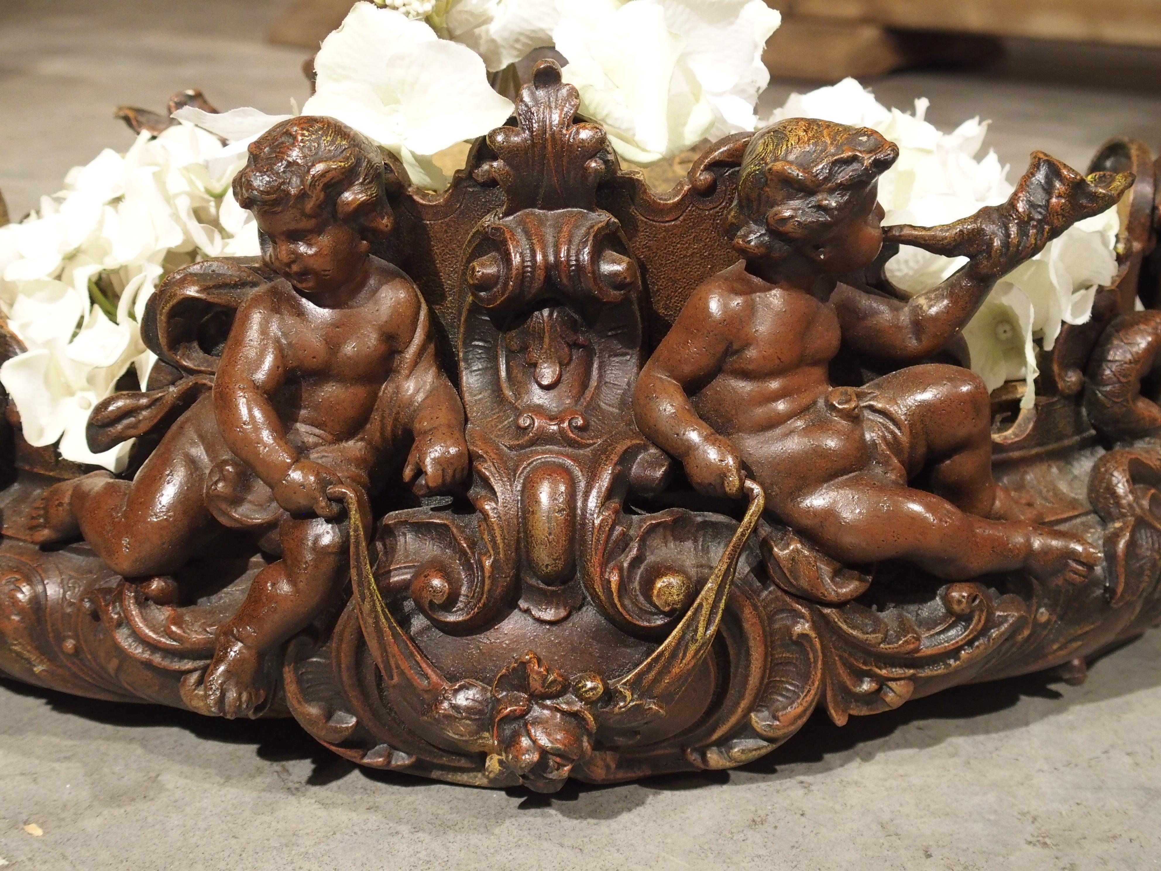 Unusual Antique French Bronze Jardinière with Putti and Mythological Hippocampi 6