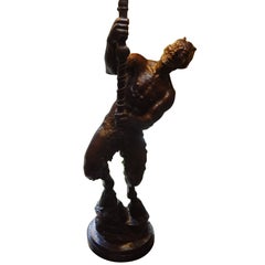 Unusual Antique French Bronze Satyr Lamp Signed Zelman