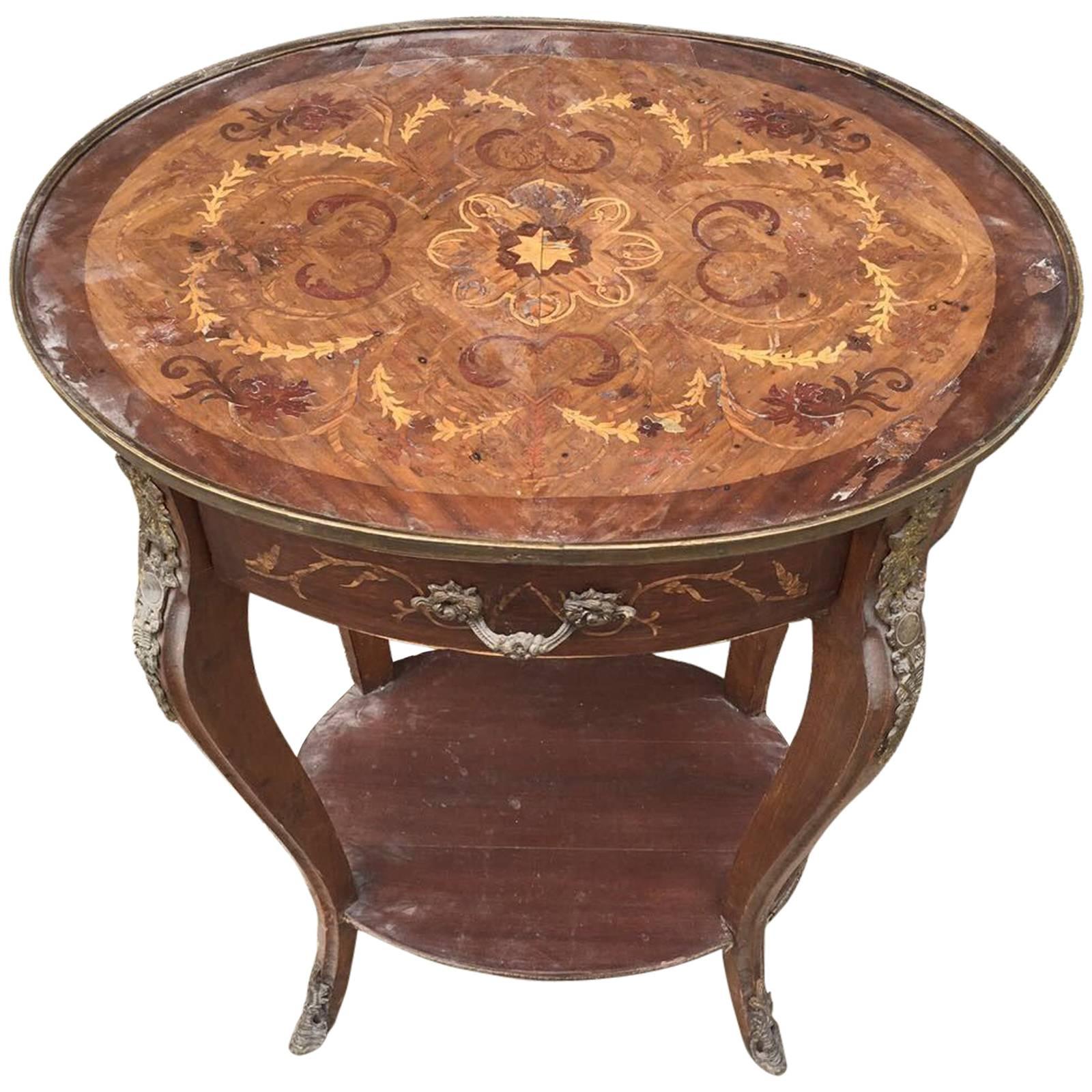 Unusual Antique French Inlaid Bedside Table, Louis XV For Sale