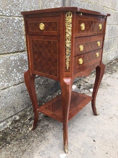 Unusual Antique French Inlaid Bronze Bedside Table, Louis XV