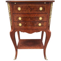 Unusual Antique French Inlaid Bronze Bedside Table, Louis XV