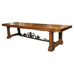 Unusual Antique French Oak and Iron Chateau Dining Table, “Priovq Vivere”