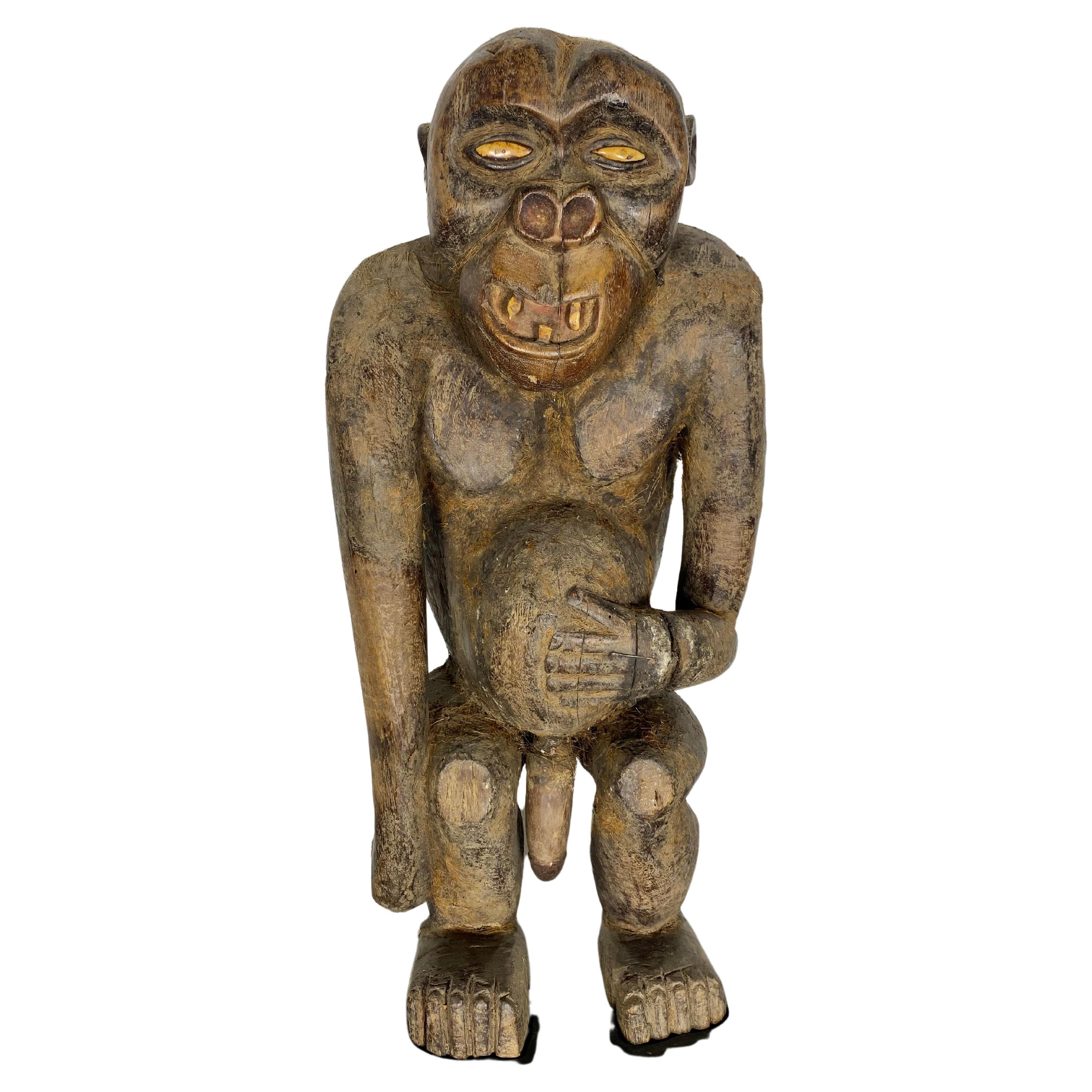 Unusual Antique Hand Carved African Fertility Primate / Baboon, Gorilla For Sale