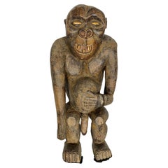 Unusual Antique Hand Carved African Fertility Primate / Baboon, Gorilla